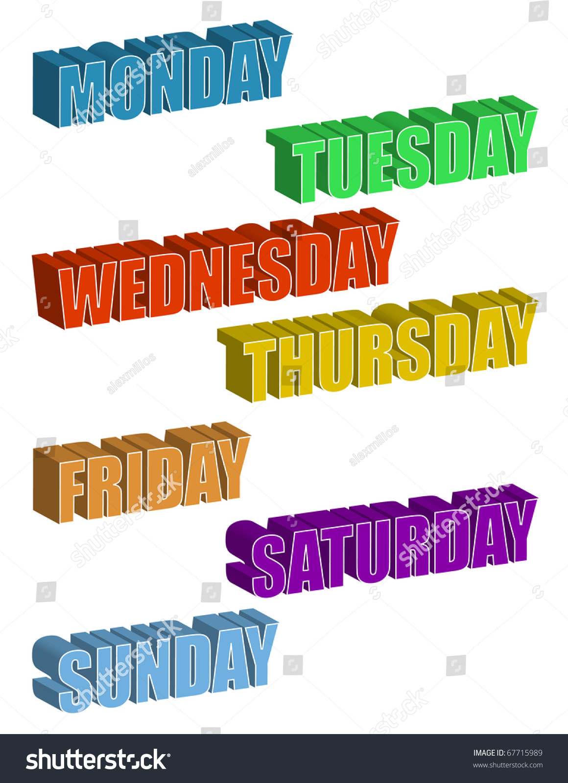 Text. Days Of The Week Isolated Over A White Background   Days Of The 