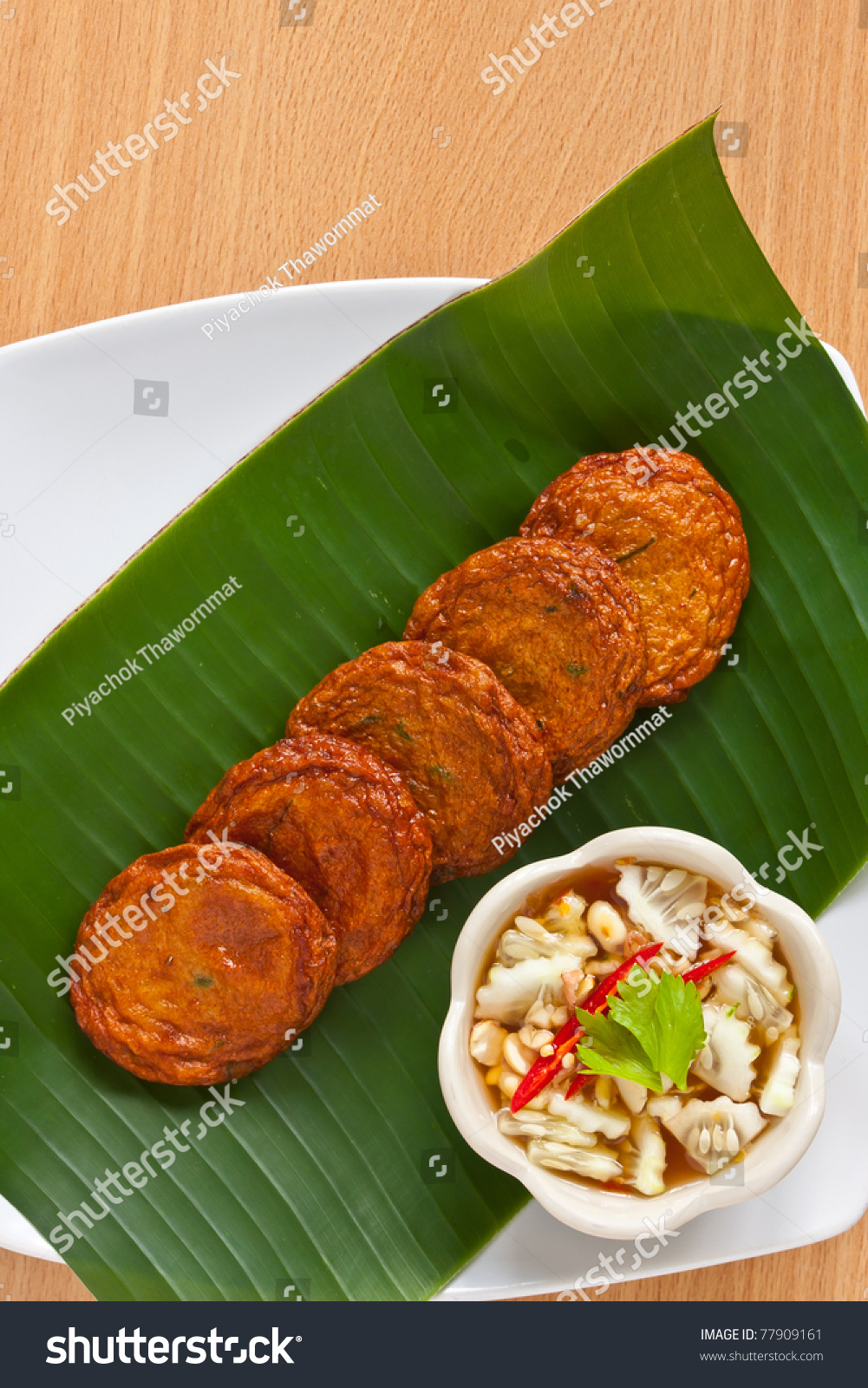 Thai Appetizer, Spicy Fried Fish Cake (Tod Mun Pla) Served With