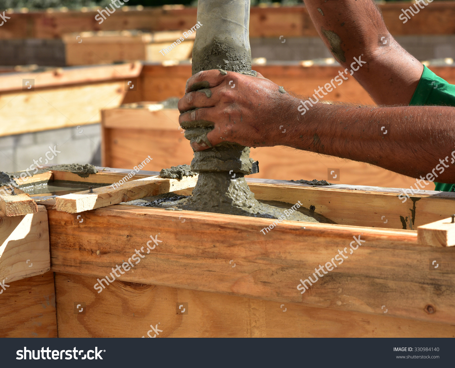 concrete beam tie packed pouring construction cement block action during create shutterstock