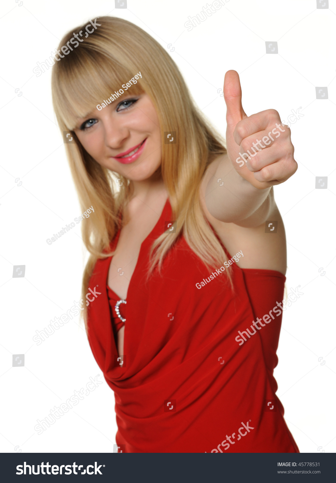 The Girl Thumbs Up Reaction Of Approval It Is Isolated On A White