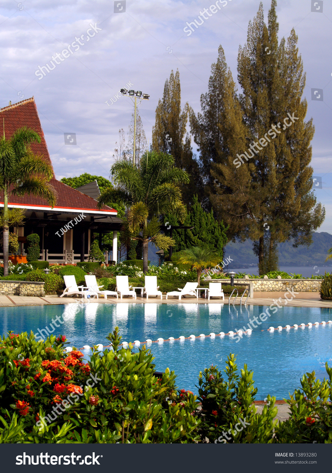 The Hotel Poolside In Lake Toba Indonesia Stock Photo 13893280