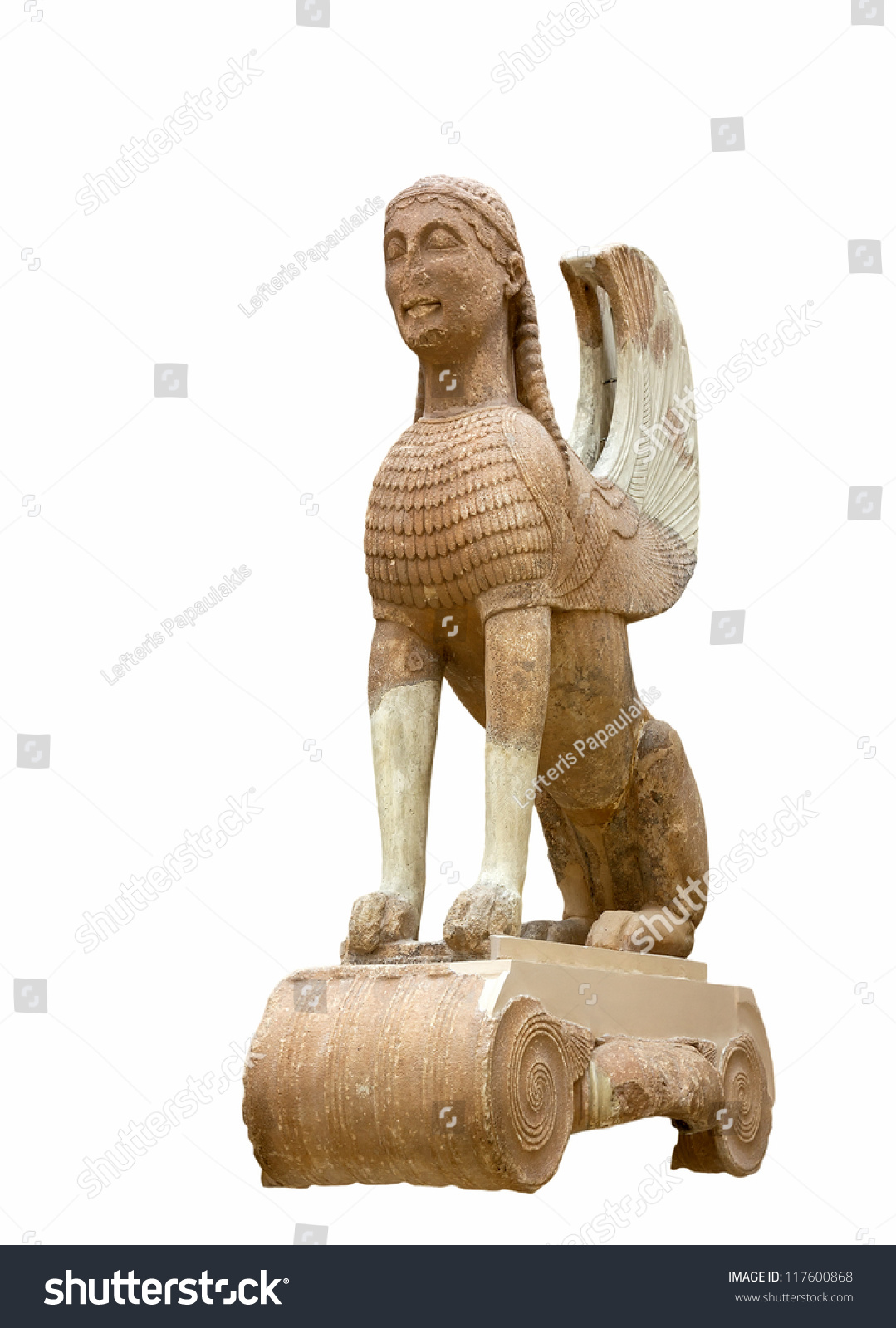 The Naxos (Naxian) Sphinx On An Ionic Column (560 B.C.), Delphi, Greece ...