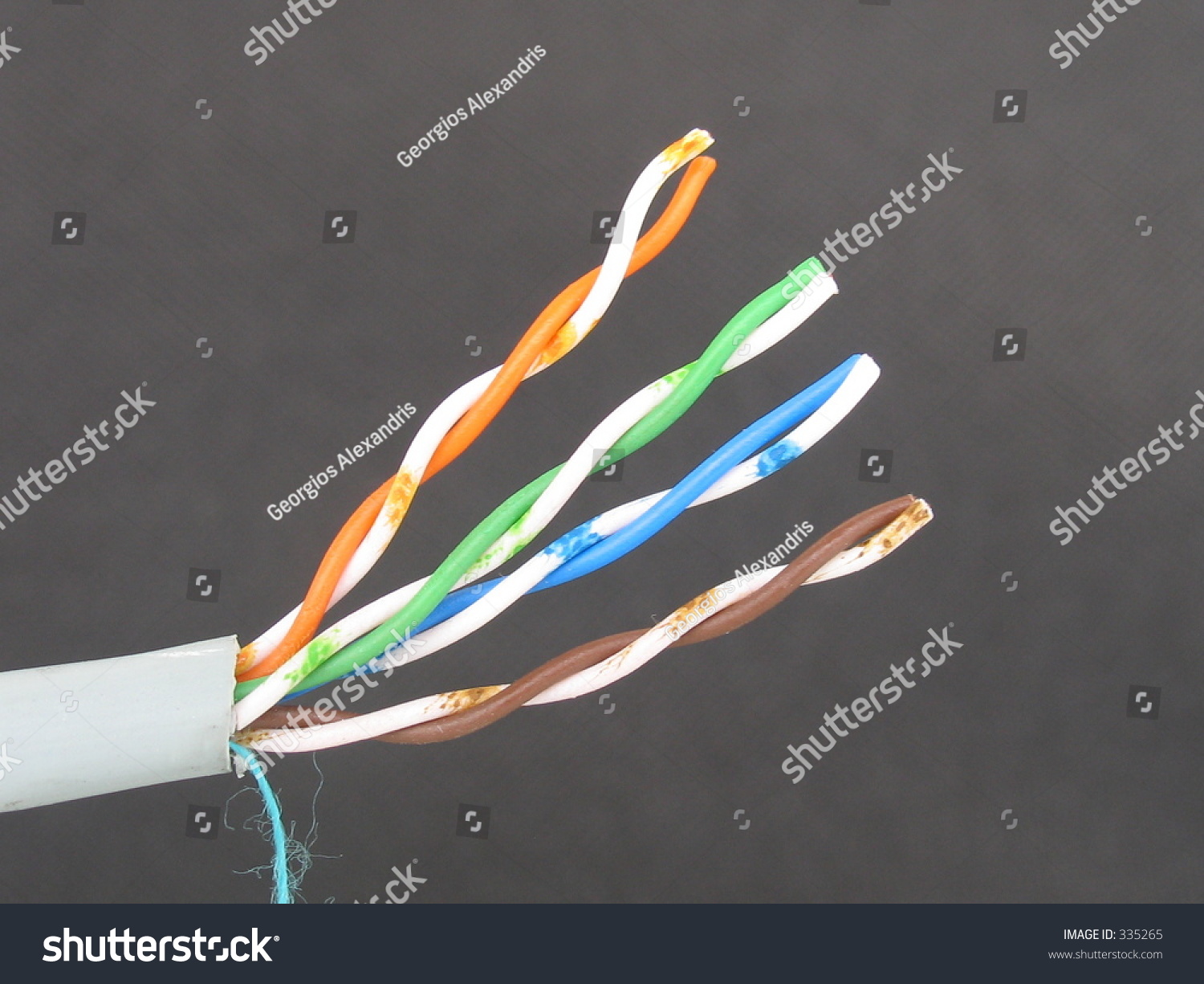 The Twisted Pair Wires Of A Utp Computer Network Cable Stock Photo