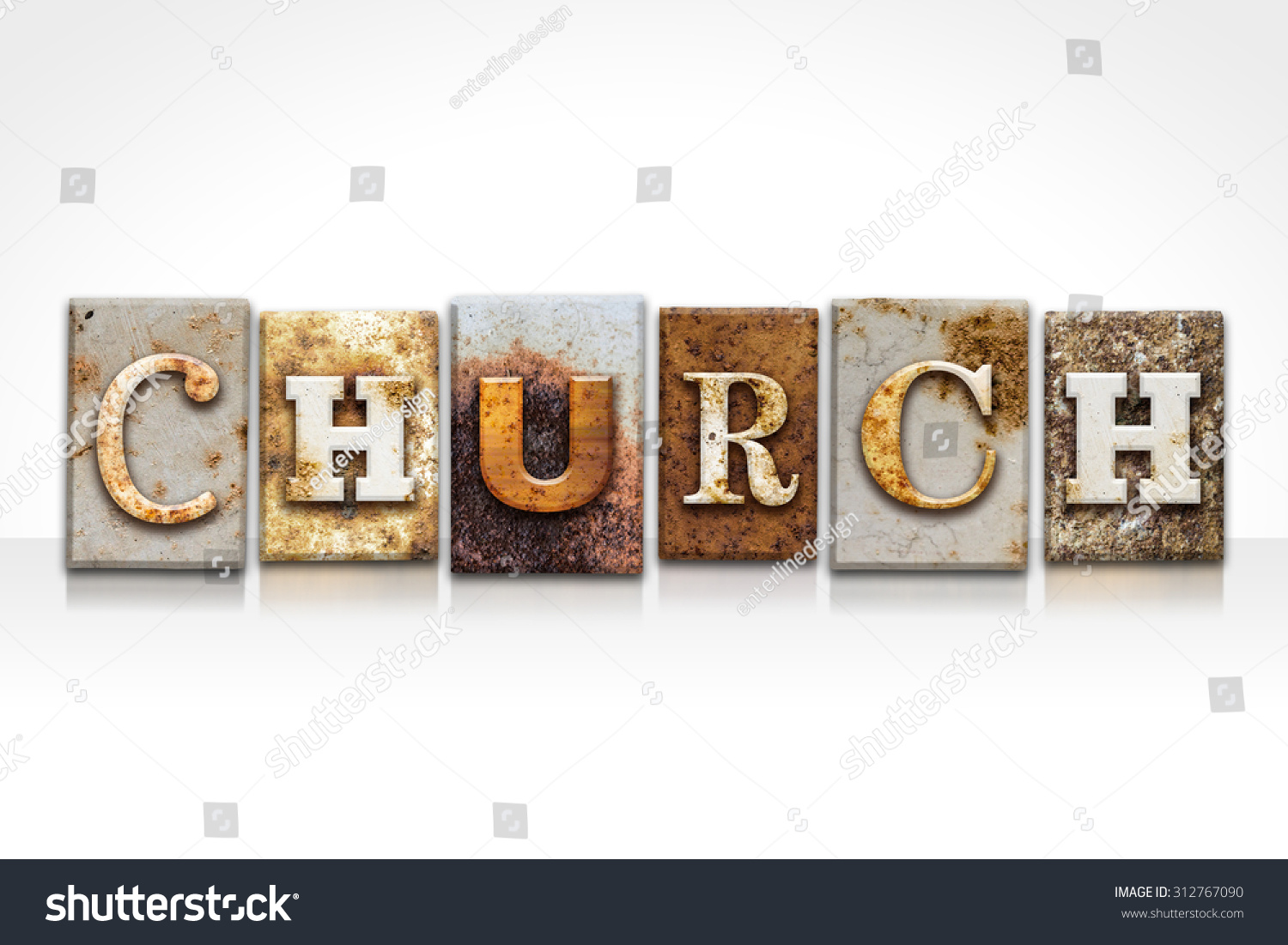 the-word-church-written-in-rusty-metal-letterpress-type-isolated-on-a