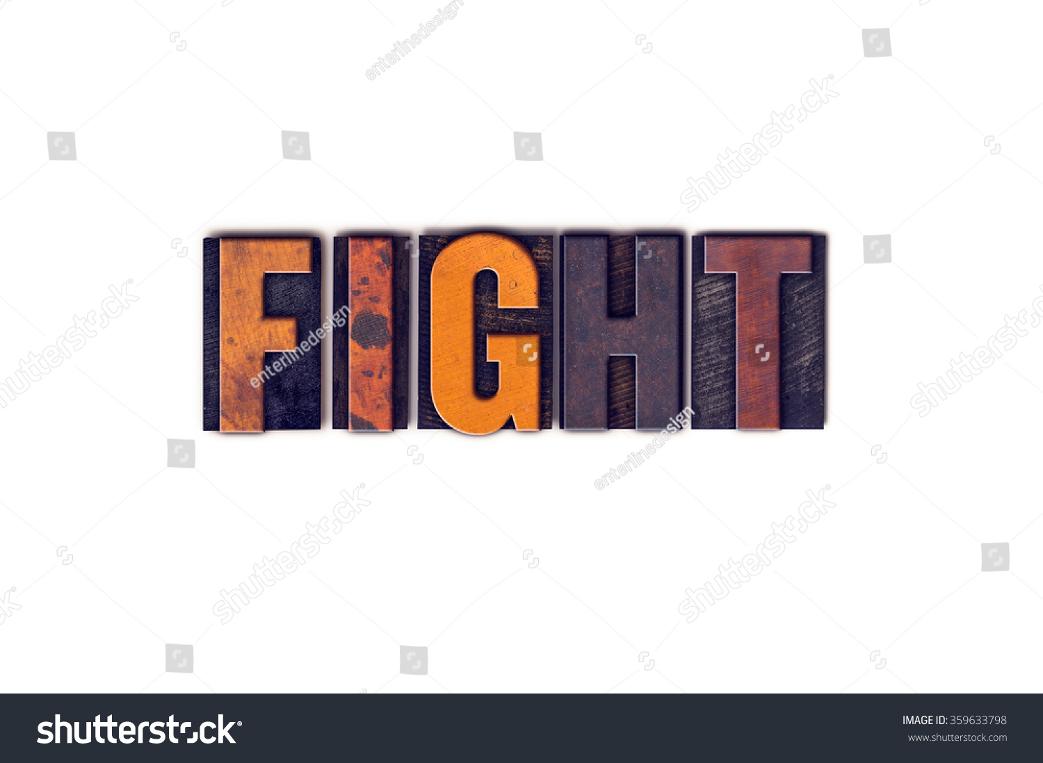 Word Fight Written Isolated Vintage Wooden Stock Photo 359633798