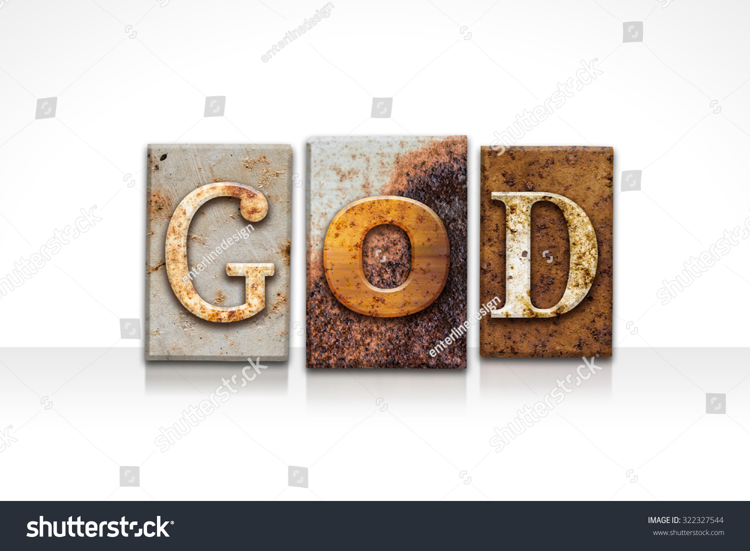 Word God Written Rusty Metal Letterpress Stock Illustration 322327544