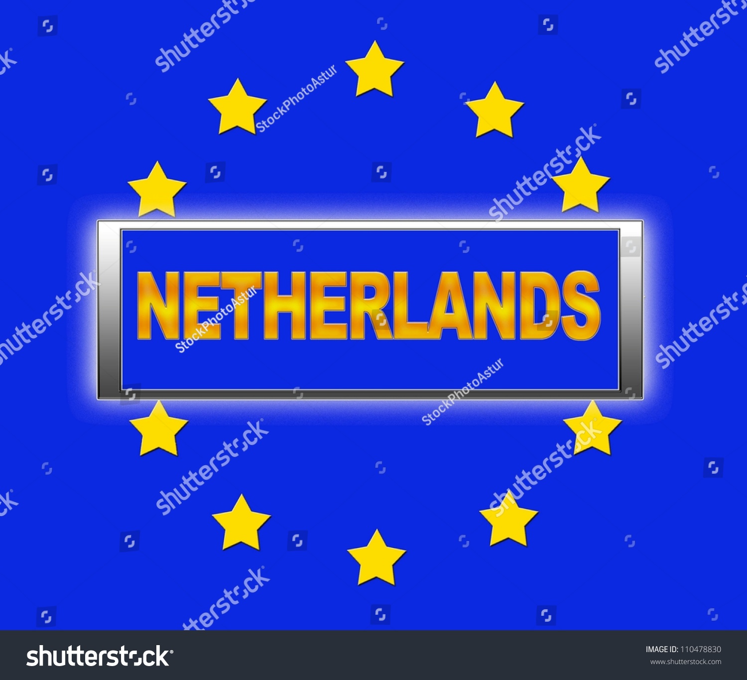 the-word-netherlands-and-flag-of-europe-stock-photo-110478830