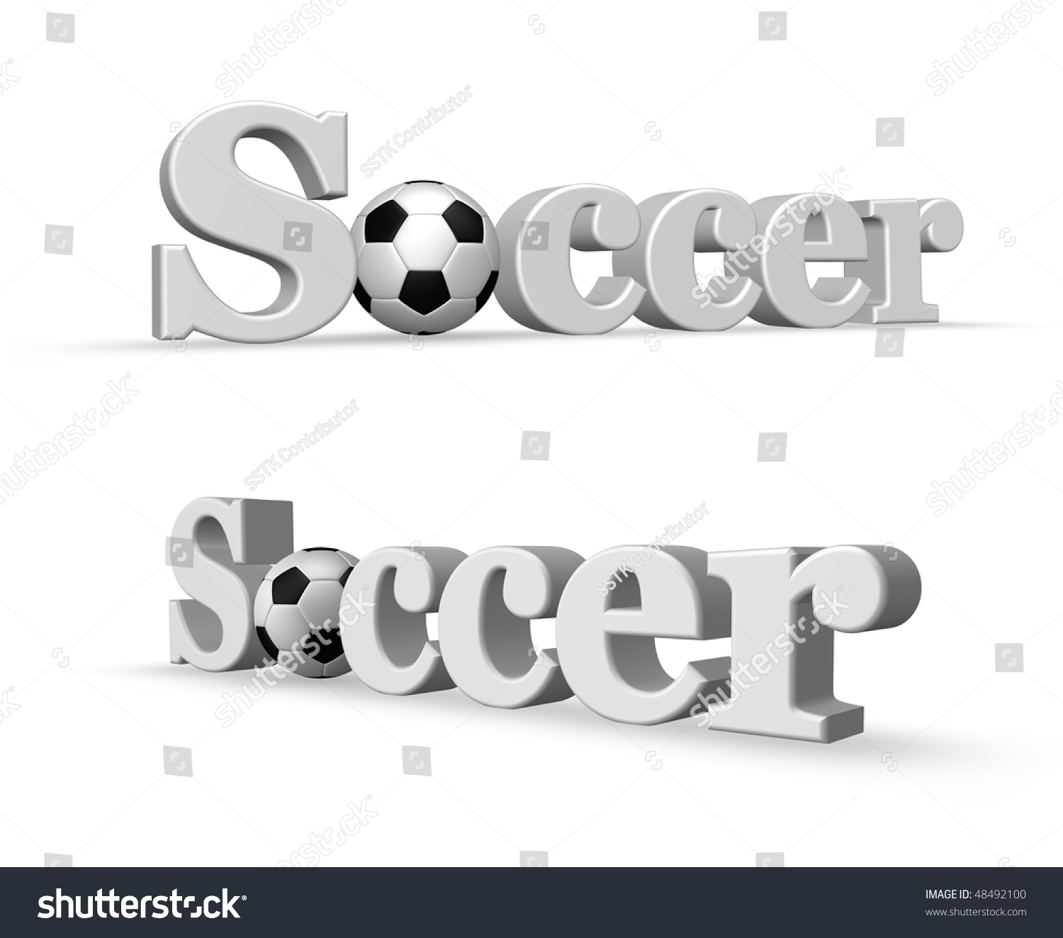 the-word-soccer-with-a-soccer-ball-in-two-versions-3d-illustration