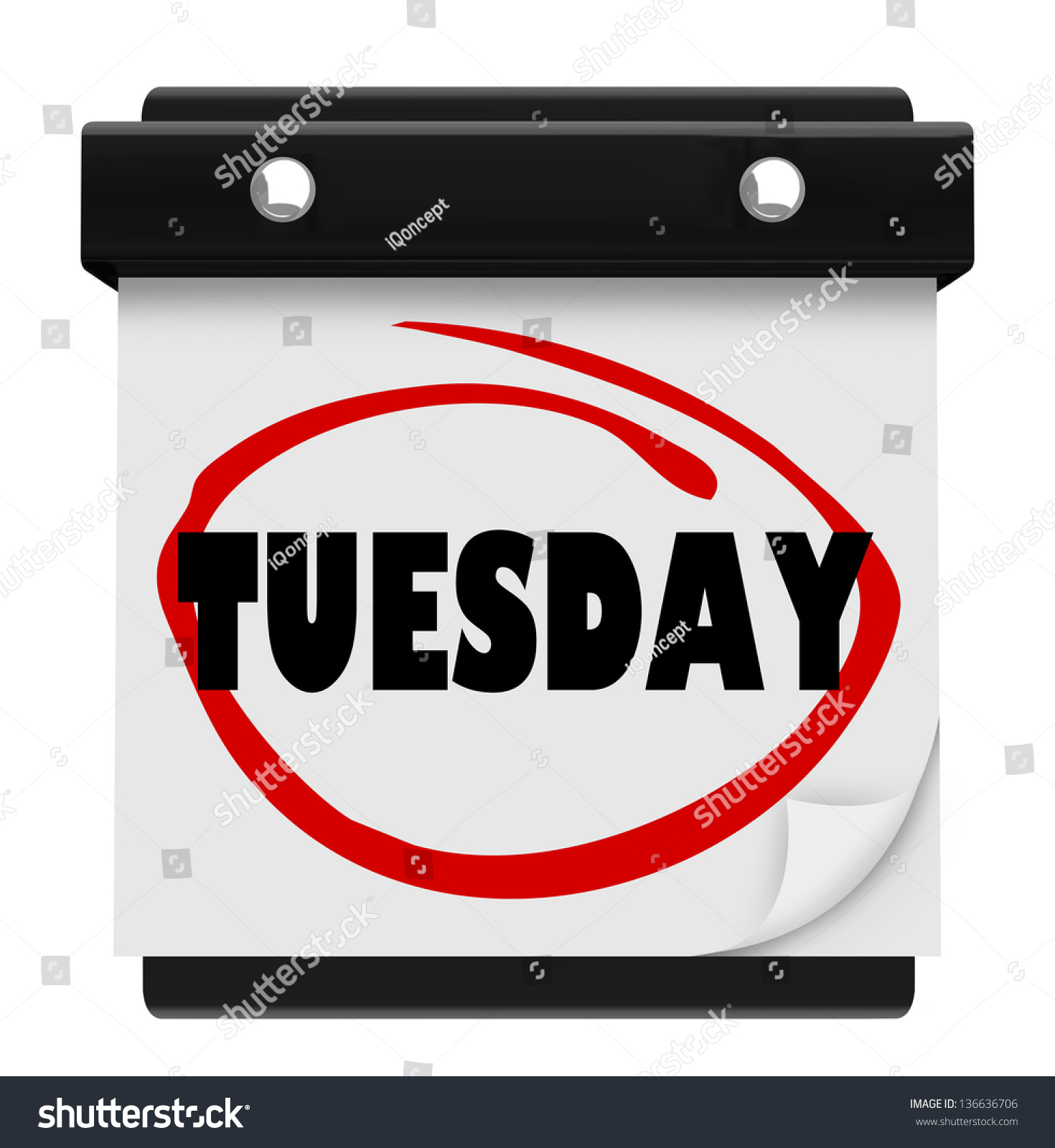 The Word Tuesday Circled On A Small Wall Calendar To Illustrate The Day