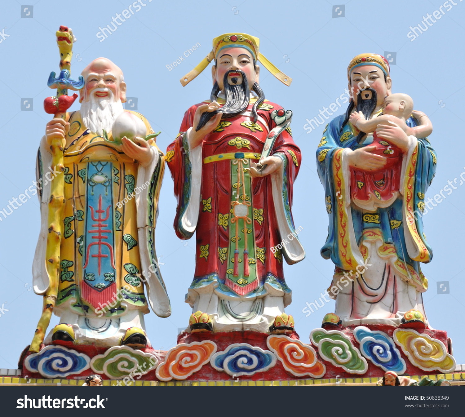 Three Chinese Gods On Roof Stock Photo 50838349 Shutterstock