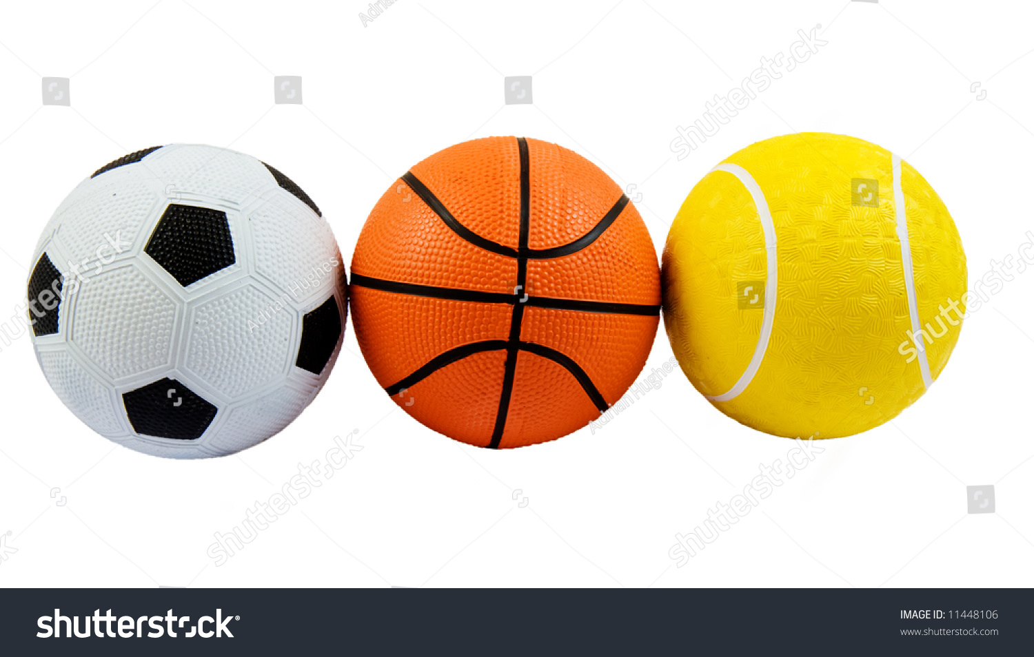 Three Different Sports Balls Row Against Stock Photo 11448106