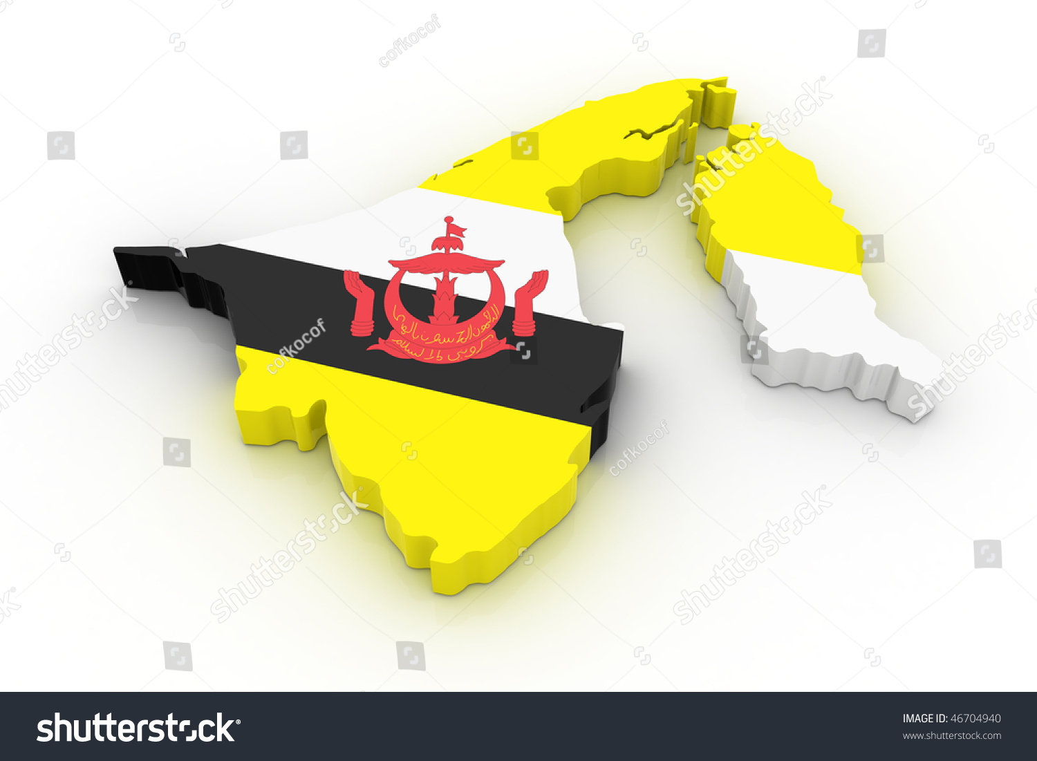 Three Dimensional Map Of Brunei In Brunei Flag Colors Stock Photo