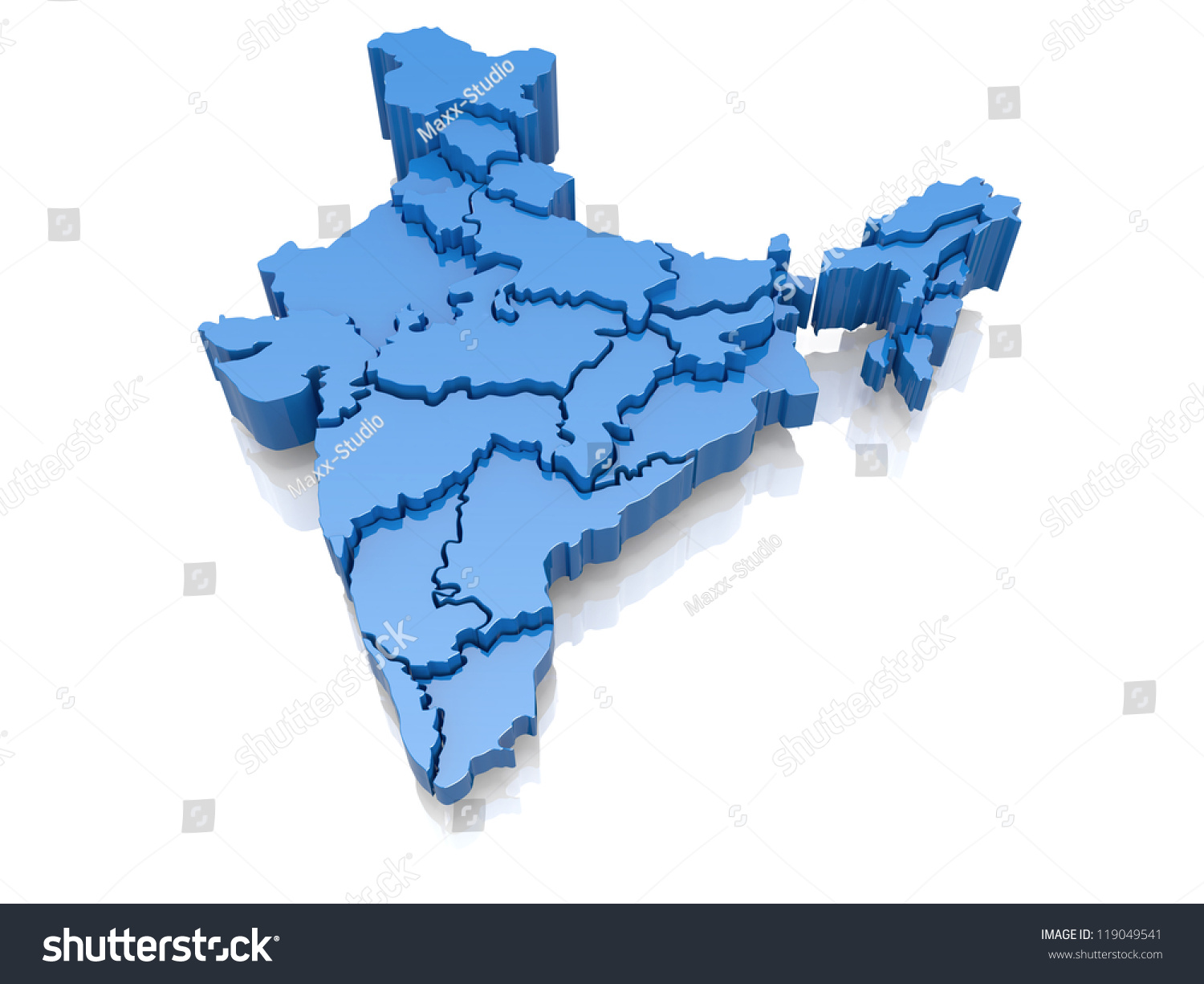 Three-Dimensional Map Of India On White Background. 3d Stock Photo ...