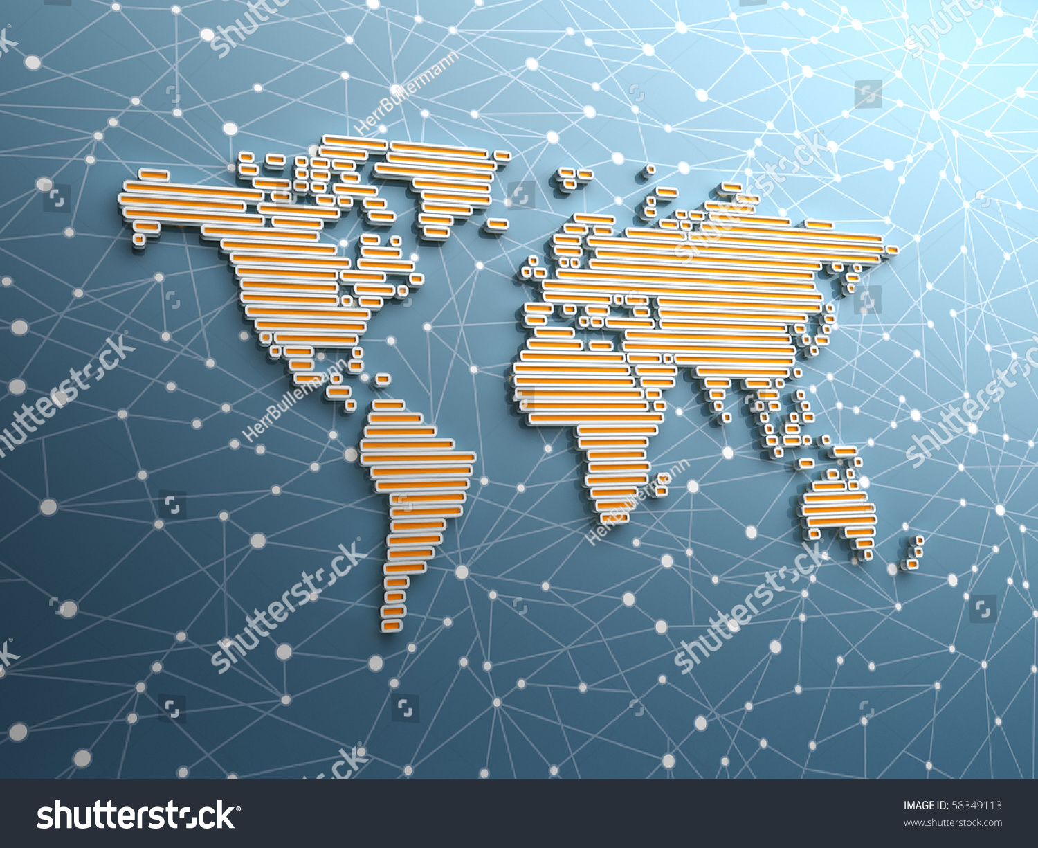 Three Dimensional World Map Made Of Long Rectangular Structures 