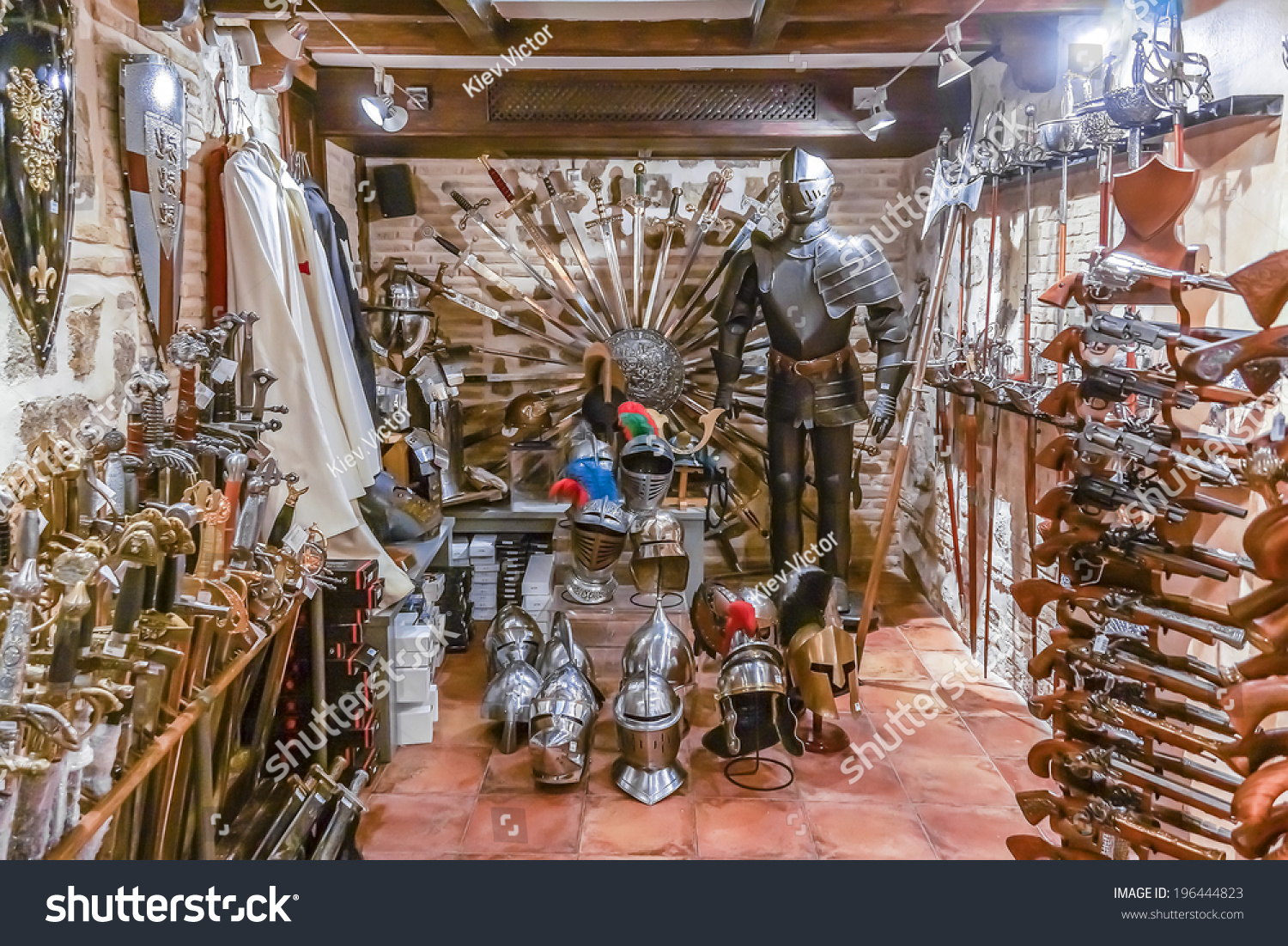 Toledo, Spain November 18, 2013 Armor, Knives, Swords Souvenirs Of Toledo. Toledo Is