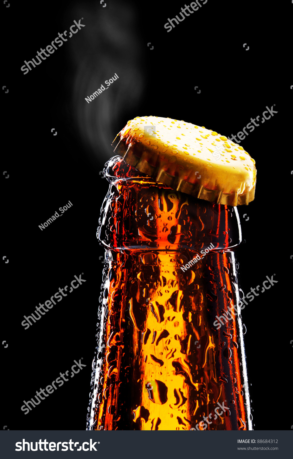 Top Of Open Wet Beer Bottle Isolated On Black Stock Photo ...