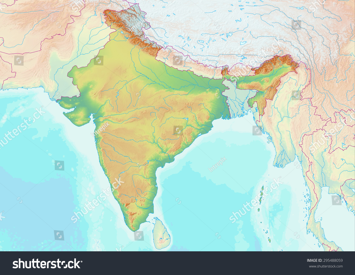 Topographic Map India Shaded Relief Elevation