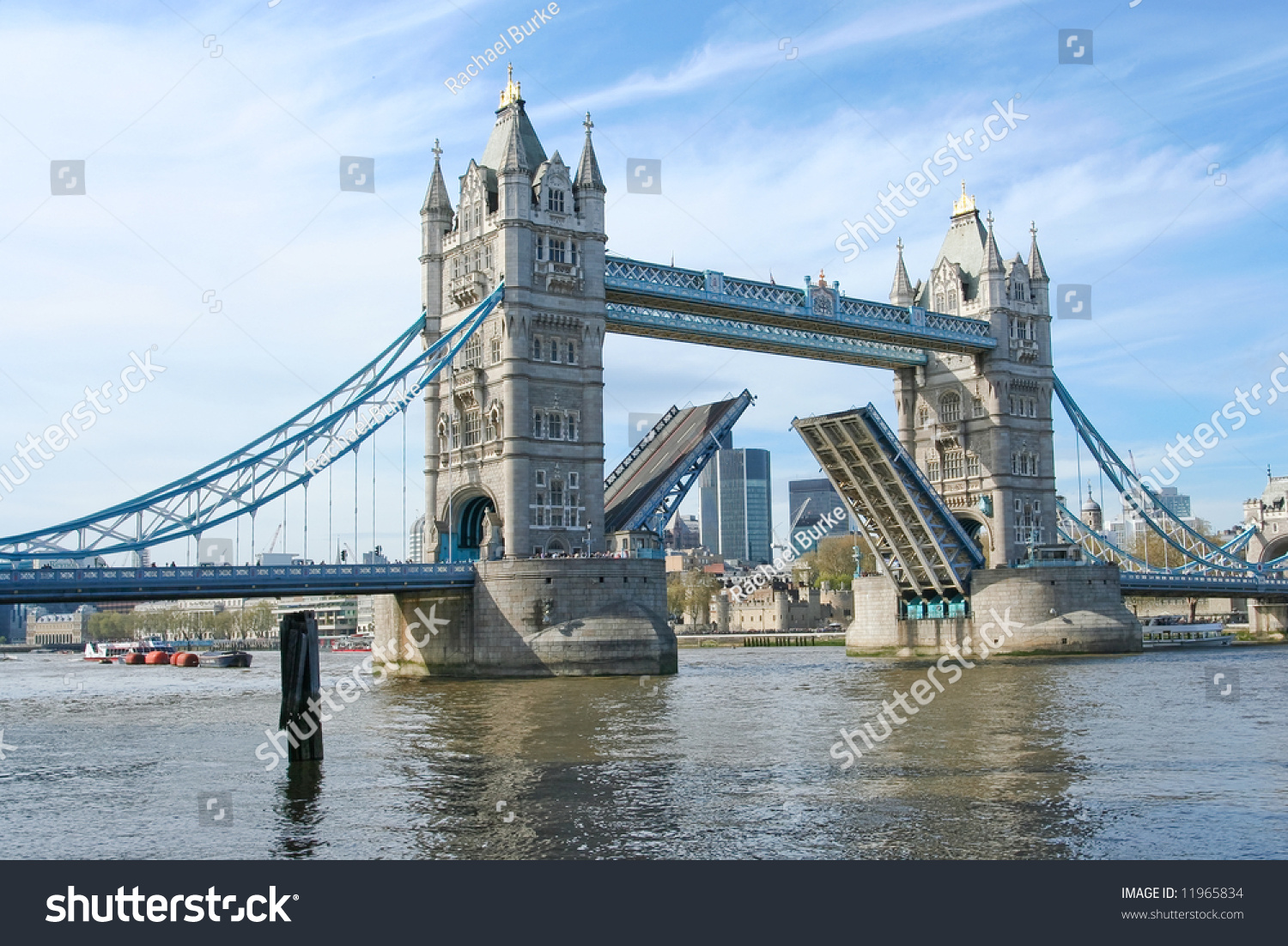 Tower Bridge, London. Opening For A Ship To Pass Stock Photo 11965834 