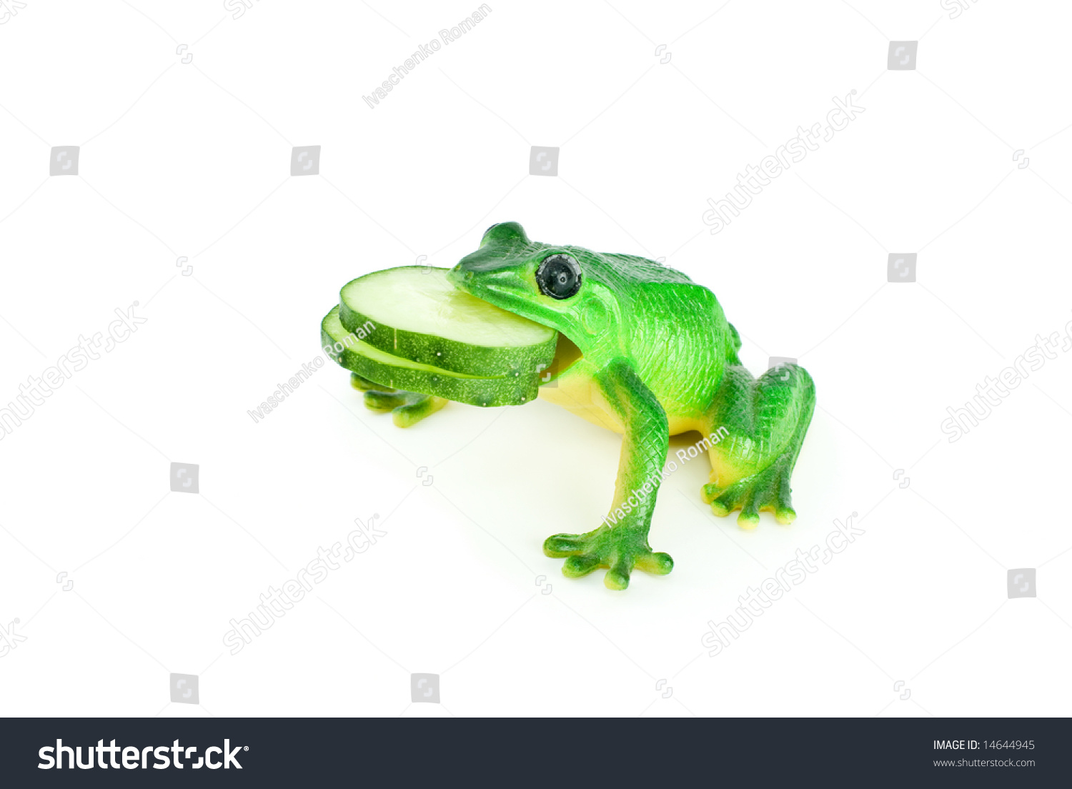 Toy Frog Two Cucumber Slices Mouth Stock Photo 14644945 Shutterstock