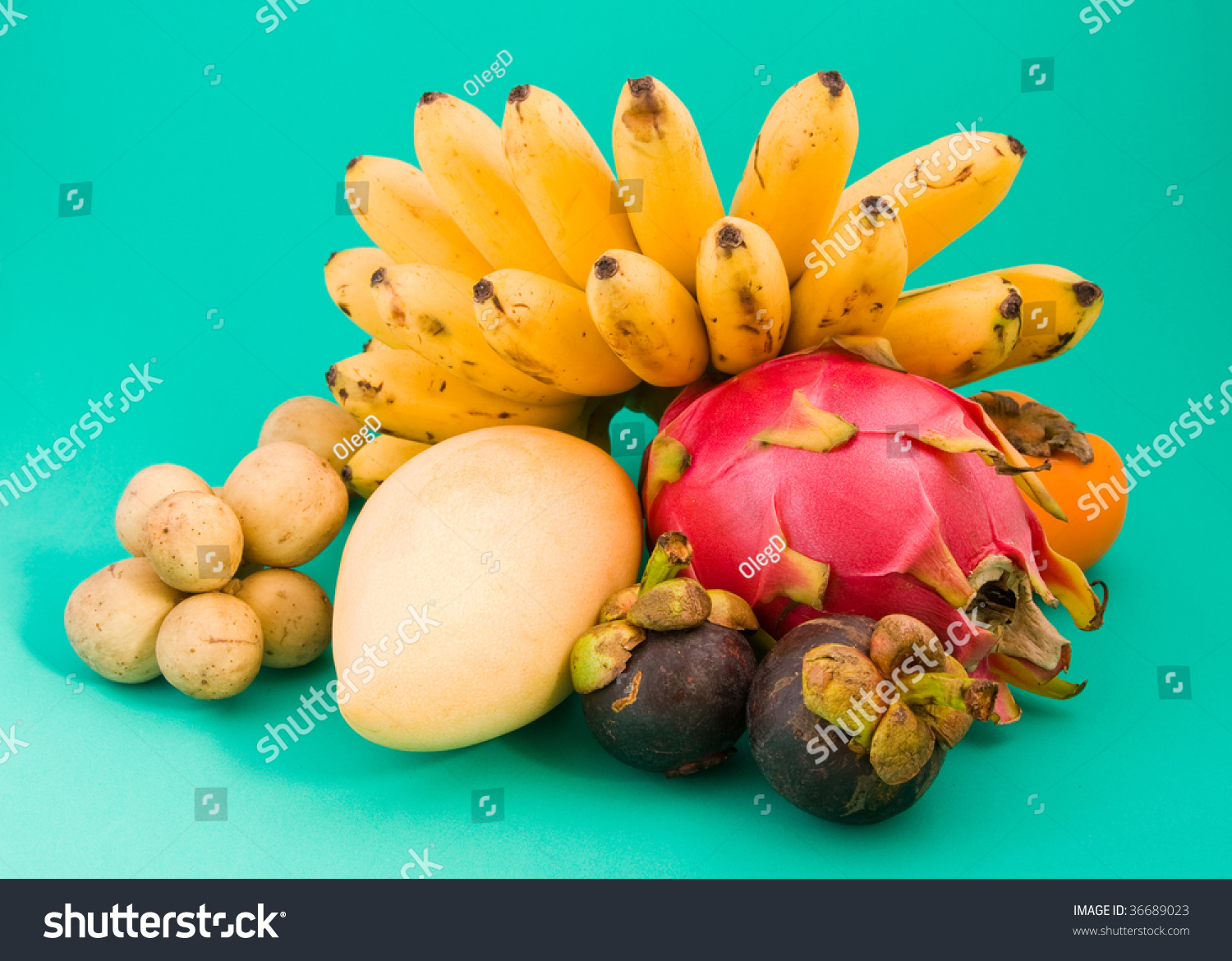 Tropical Fruits On A Green Background Stock Photo 36689023 : Shutterstock