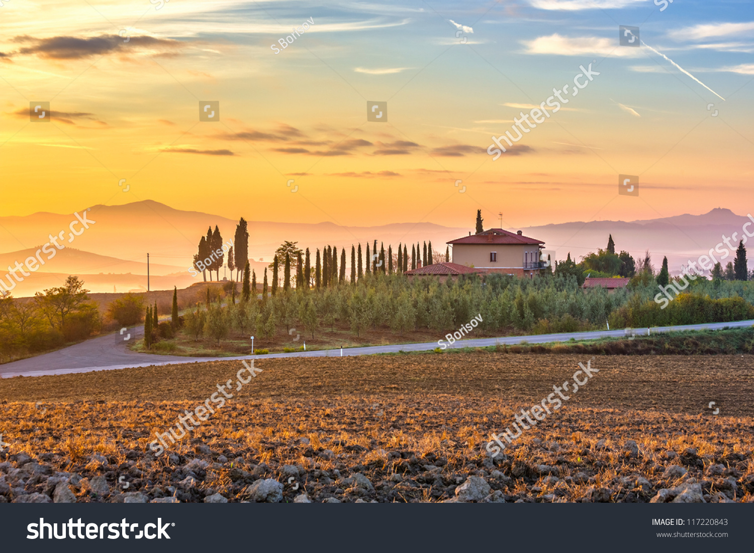 Tuscany Landscape At Sunrise, Italy Stock Photo 117220843 ...