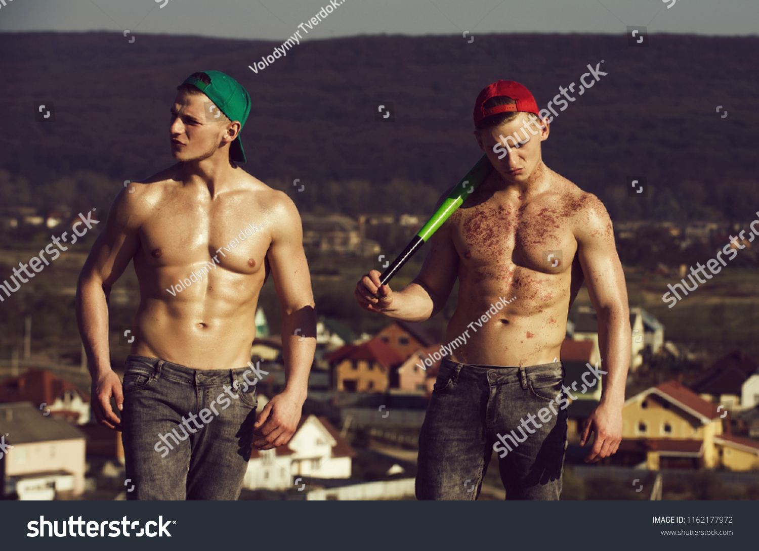 Twins Athletic Men Handsome Athletes Naked Stock Photo