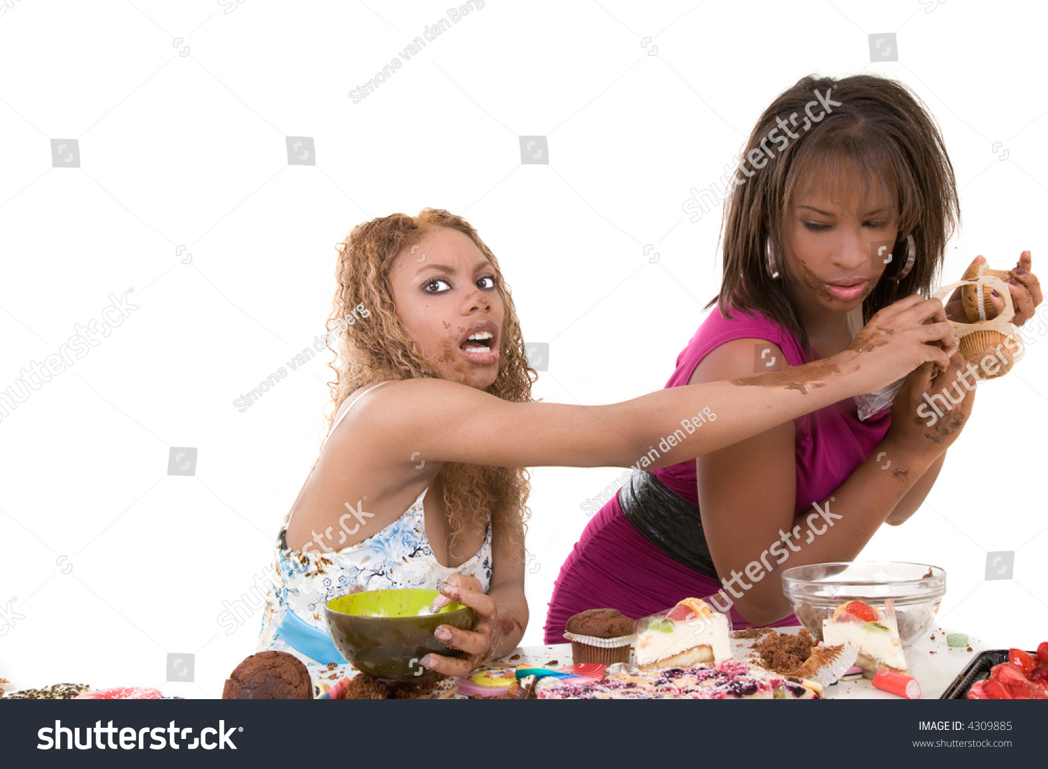 Two Black Girls Fighting Over A Bunch Of Muffins While The Entire Table In Front Of Them Is 1832