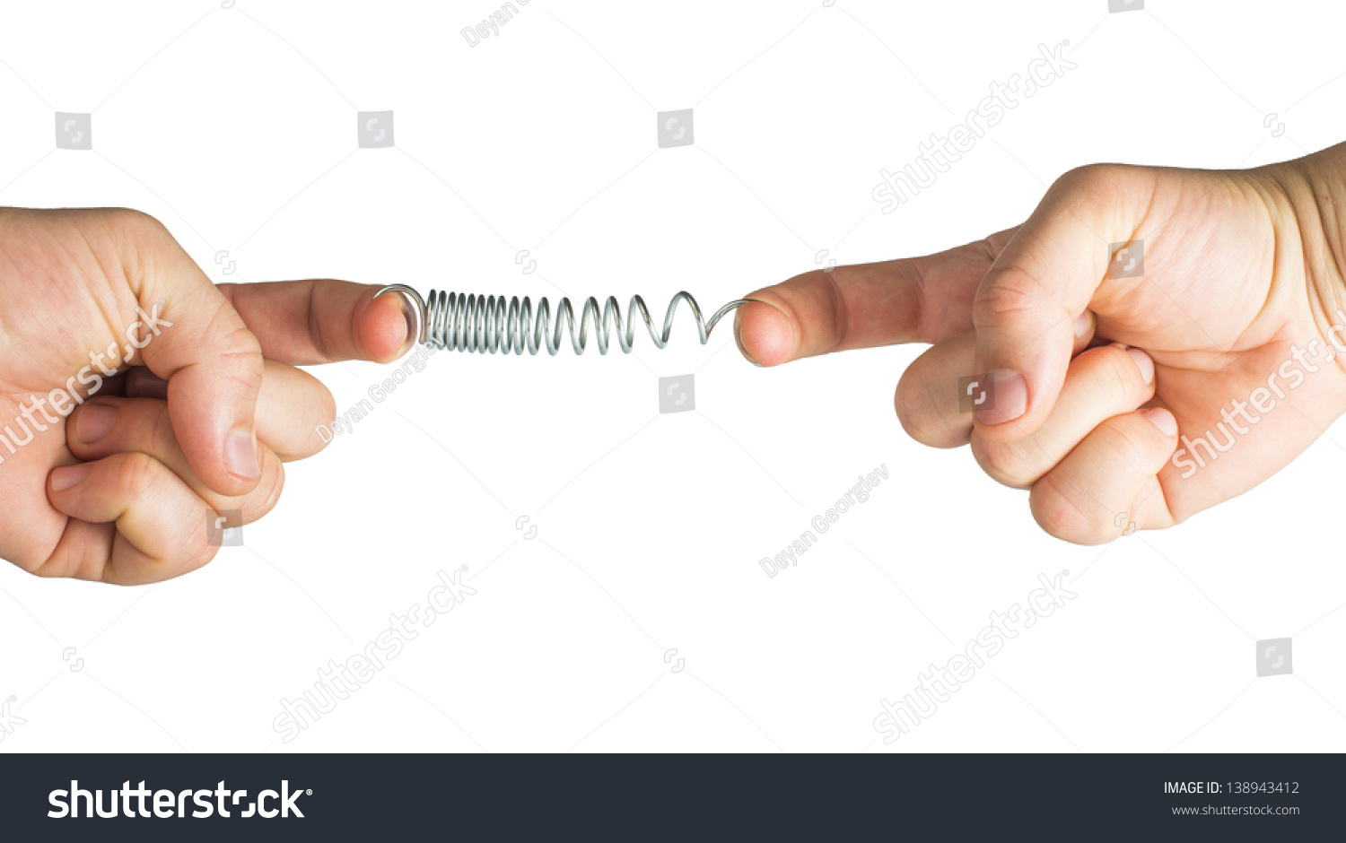 Two Hands Stretching Springstretched Spring Resistance Stock Photo