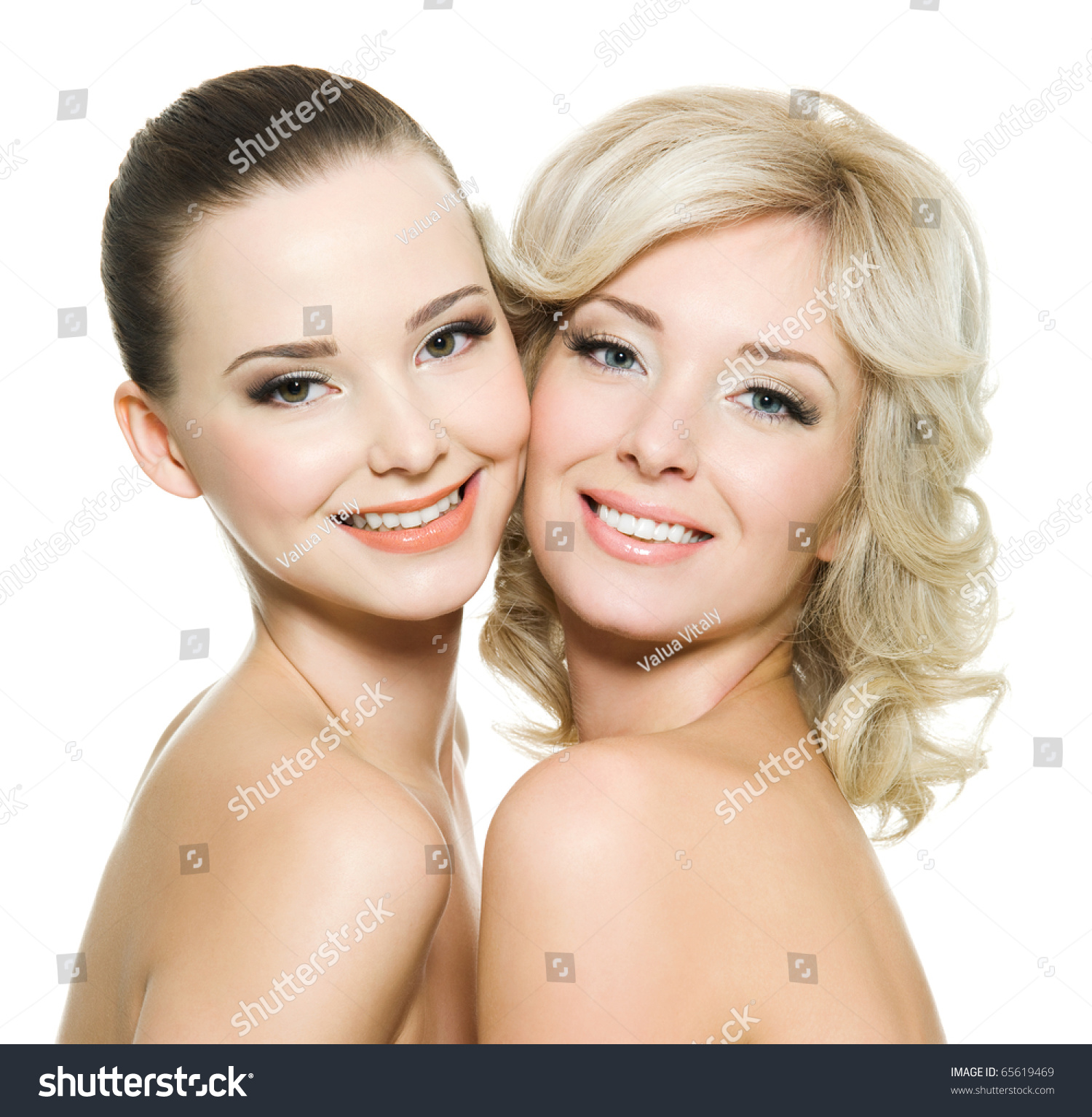 Two Happy Beautiful Women Posing Together Isolated On White Stock Photo Shutterstock