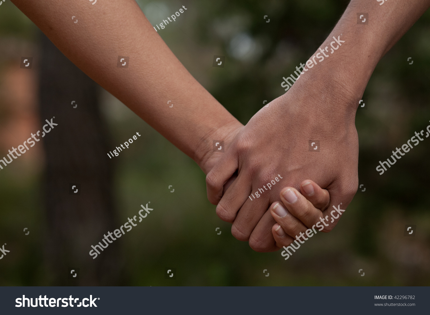 Two Lovers Holding Hands In A Forest Summer Spring Stock Photo