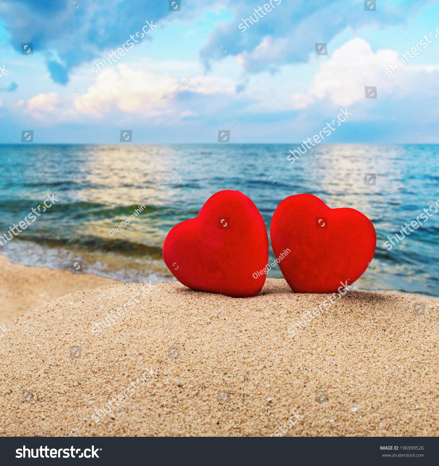 Two Red Hearts Sand On Sea Stock Photo 196999526 - Shutterstock