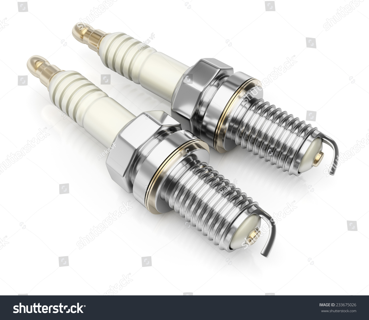 Two Spark Plugs Isolated On White Background. 3d Render Stock Photo