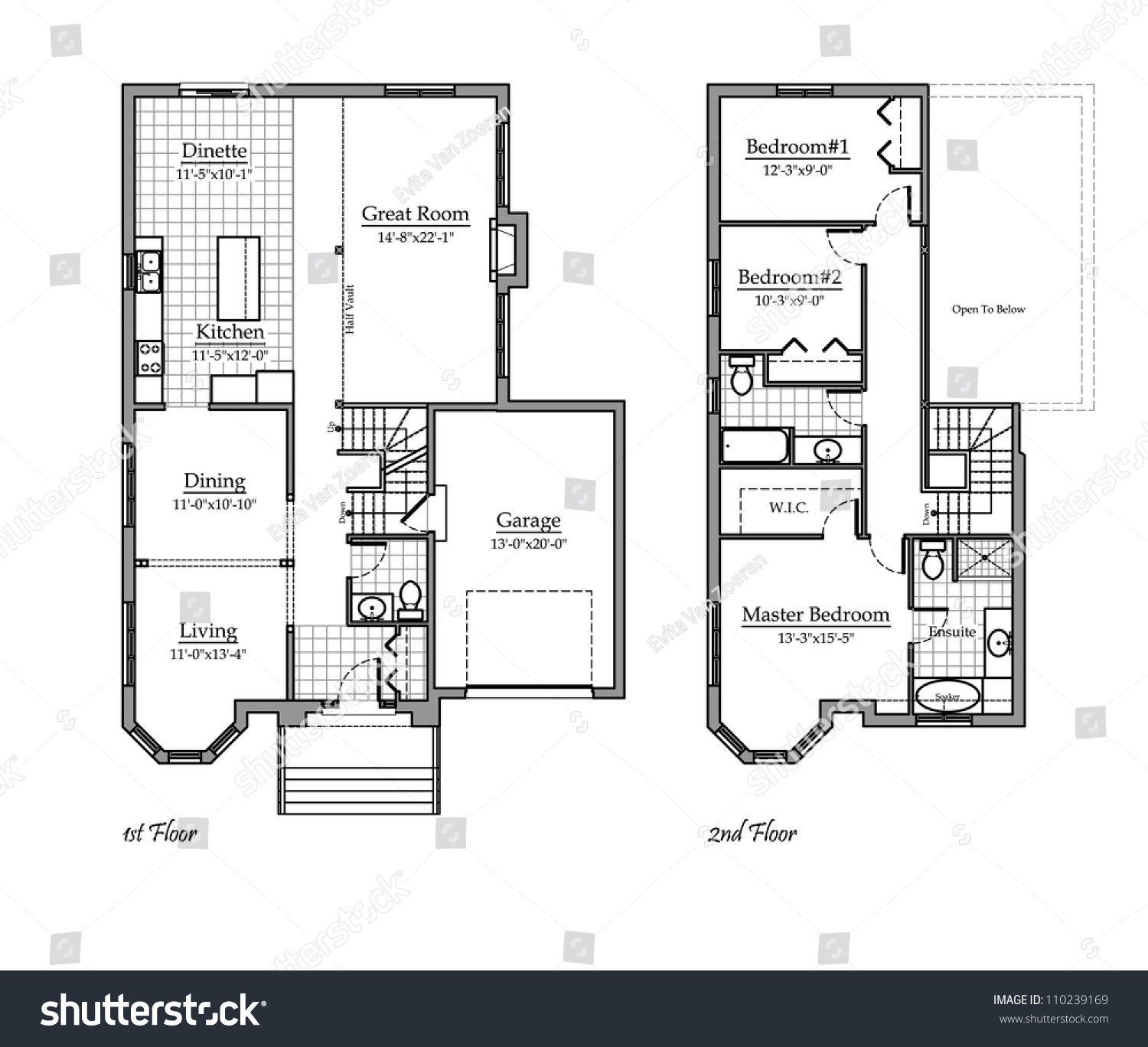 Two Storey Floor Plan With Room Names Stock Photo