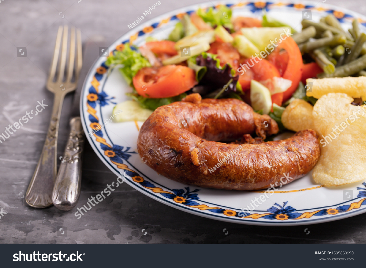 Typical Portuguese Smoked Sausage Alheira Potato Stock Photo 1595650990