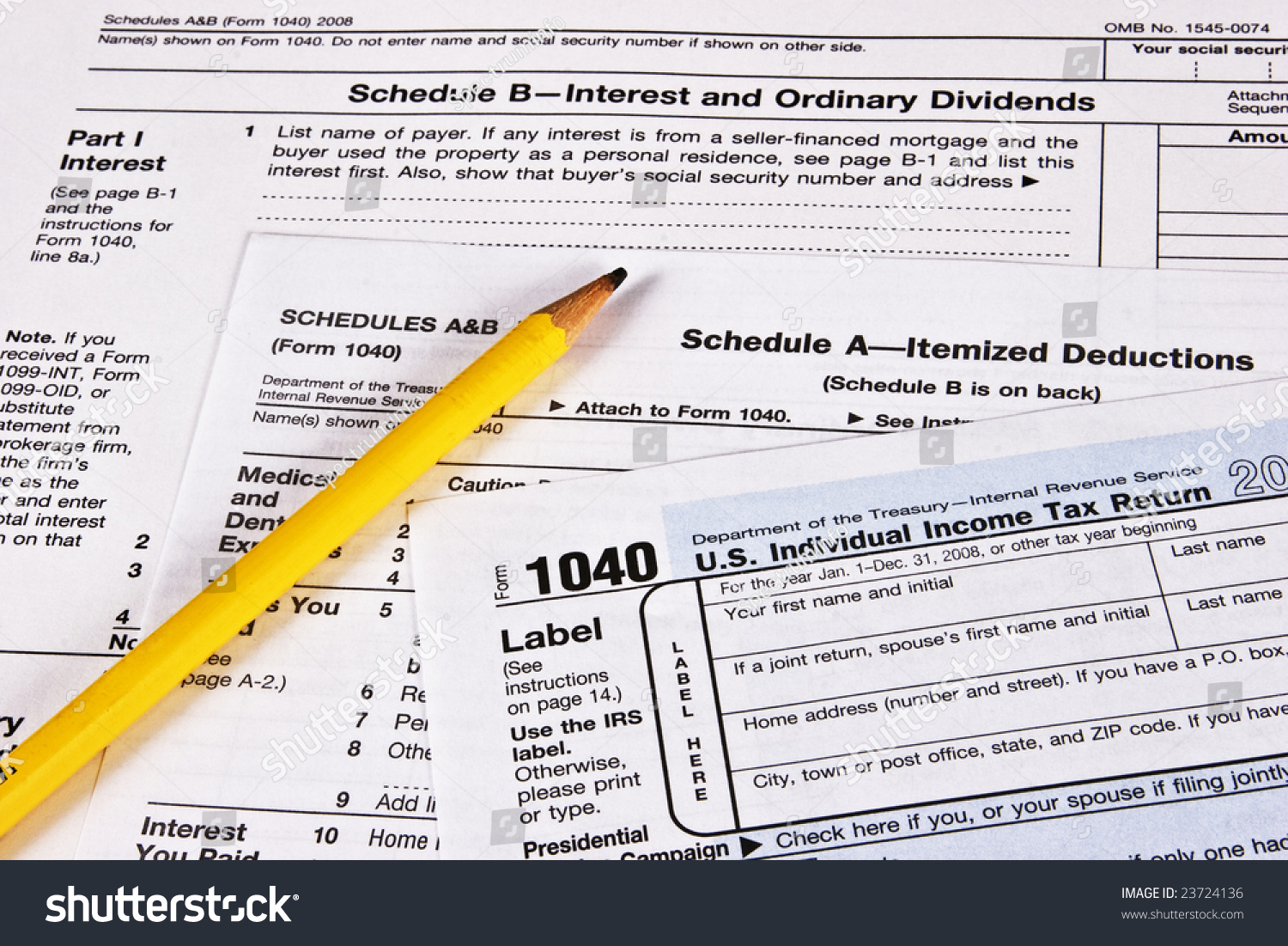 U.S. Income Tax Return With Schedules A And B And A Pencil To Complete ...