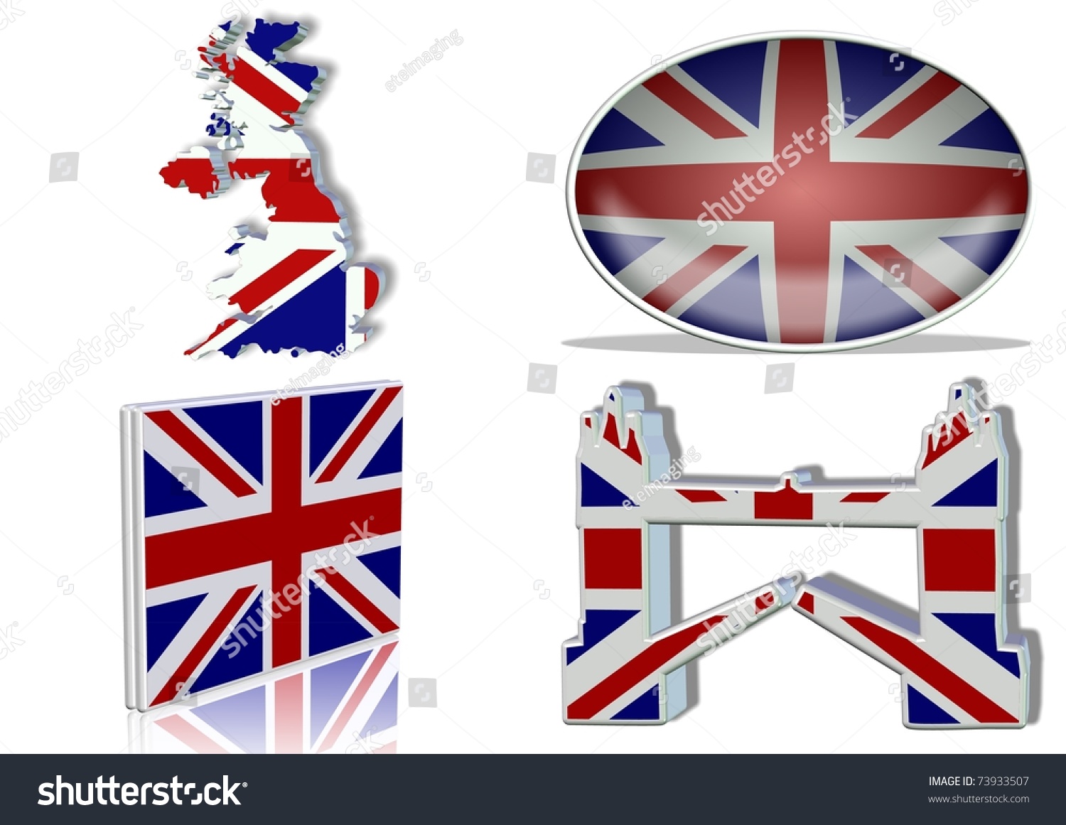 Uk Flag 4 Different Designs Shape Stock Illustration 73933507