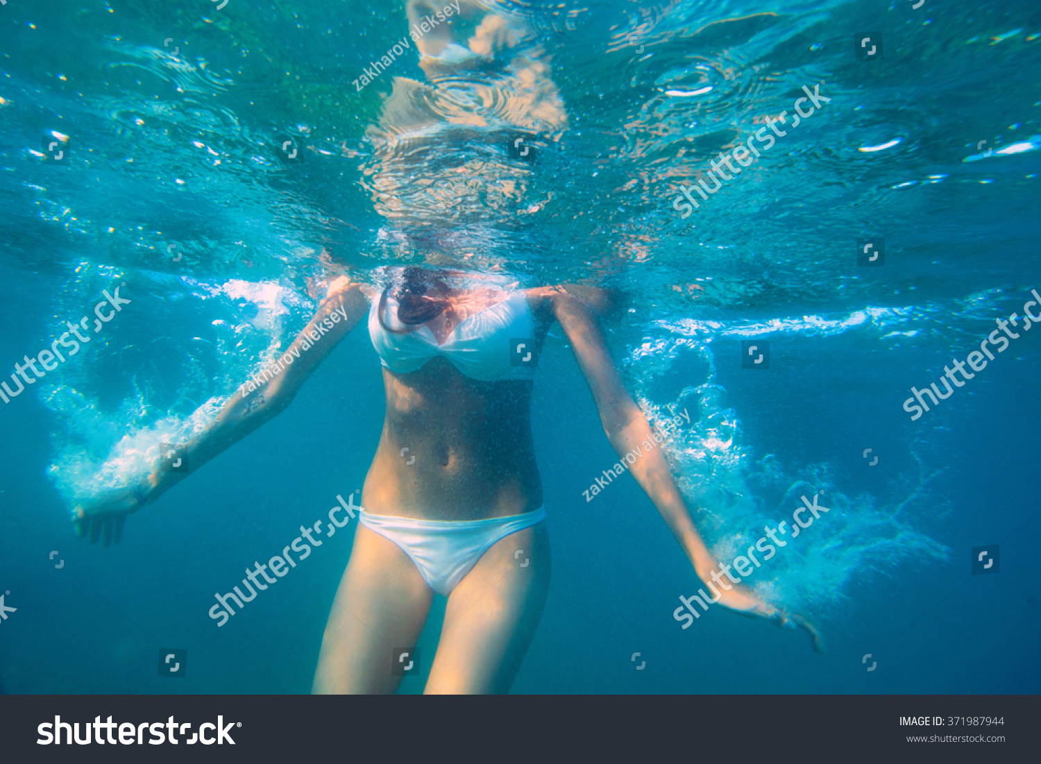 Poster Underwater Woman Portrait With White Bikini In Swimming Pool Hot Sex Picture