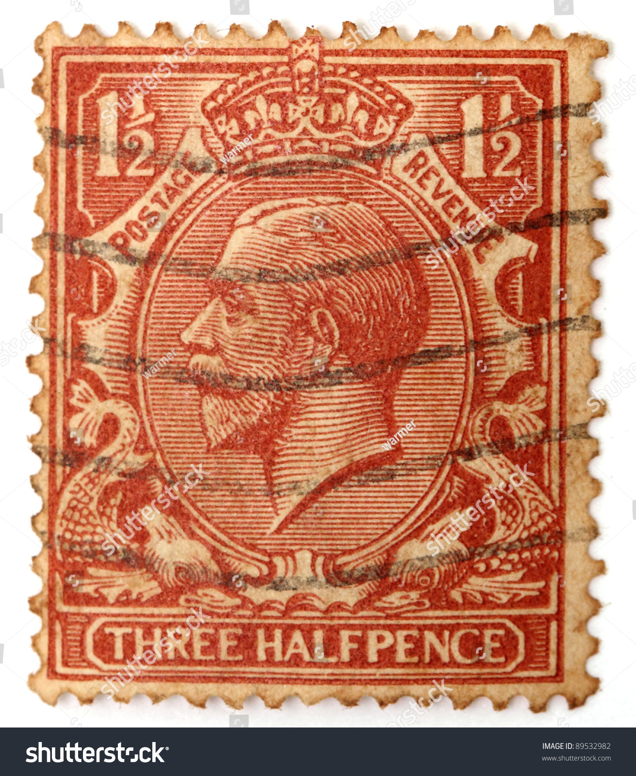 United Kingdom - Circa 1924: An English Used Three Halfpence Brown ...