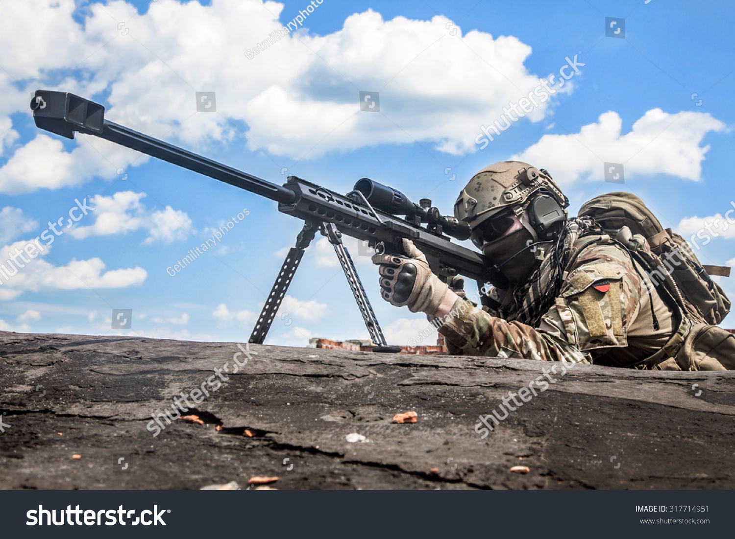 Us Army Ranger Sniper With Huge Rifle Stock Photo ...