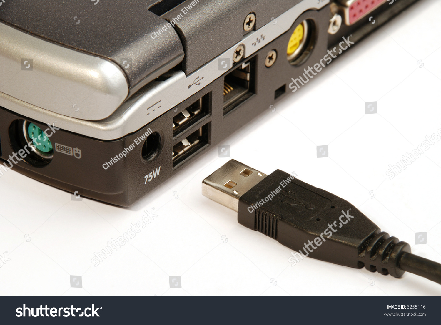 Usb Cable Connection Being Plugged Into Back Of Laptop Computer Stock ...