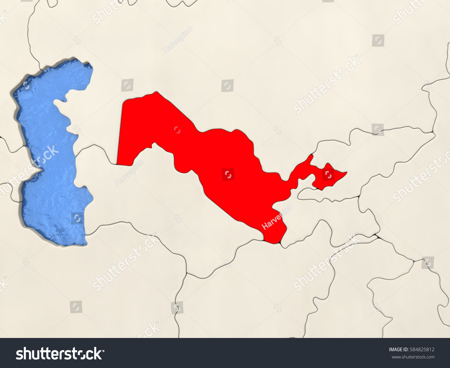 Uzbekistan Red On Political Map Watery Stock Illustration 584825812