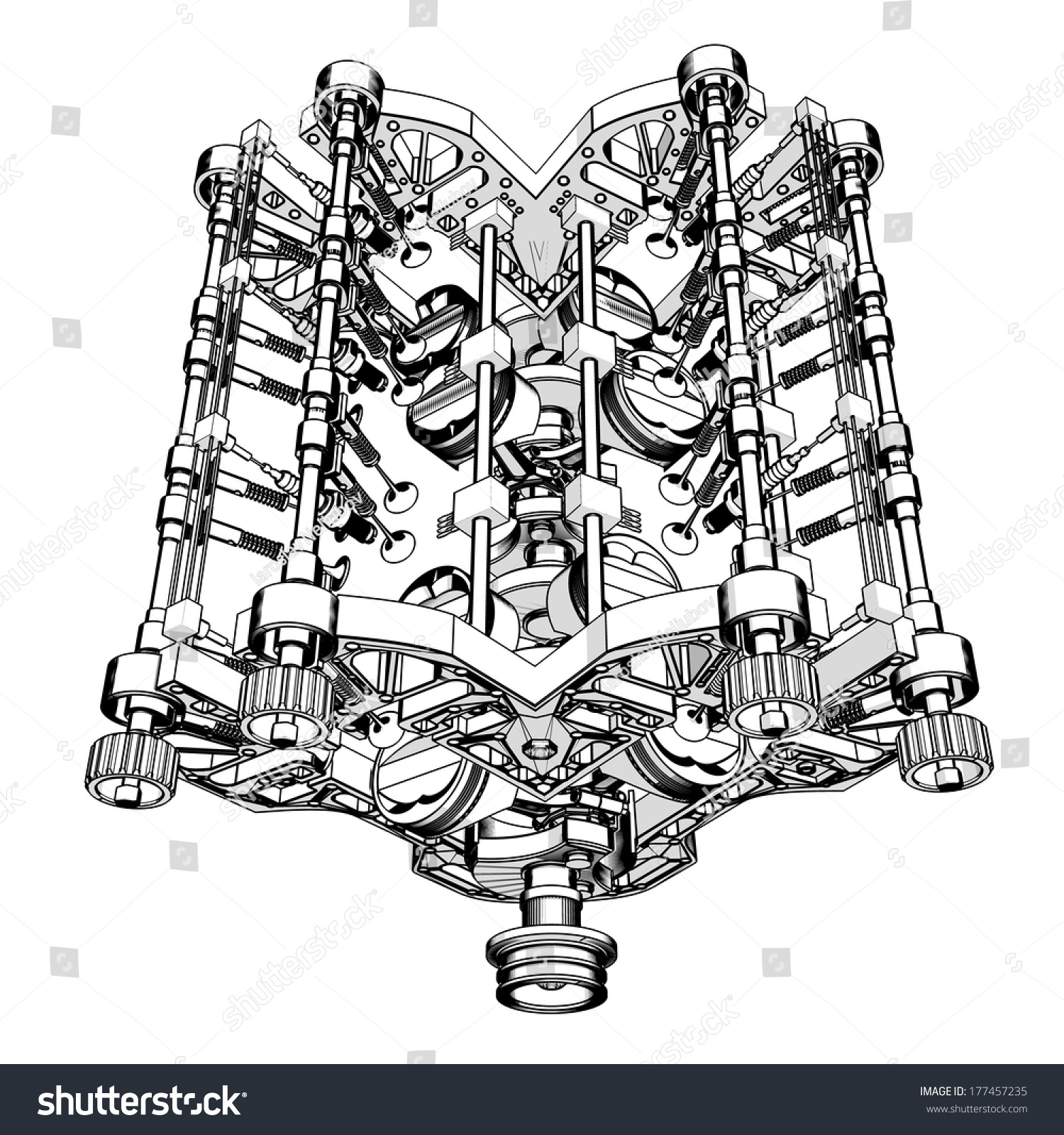 V8 Car Engine Cartoon Illustration Outline. High Resolution 177457235