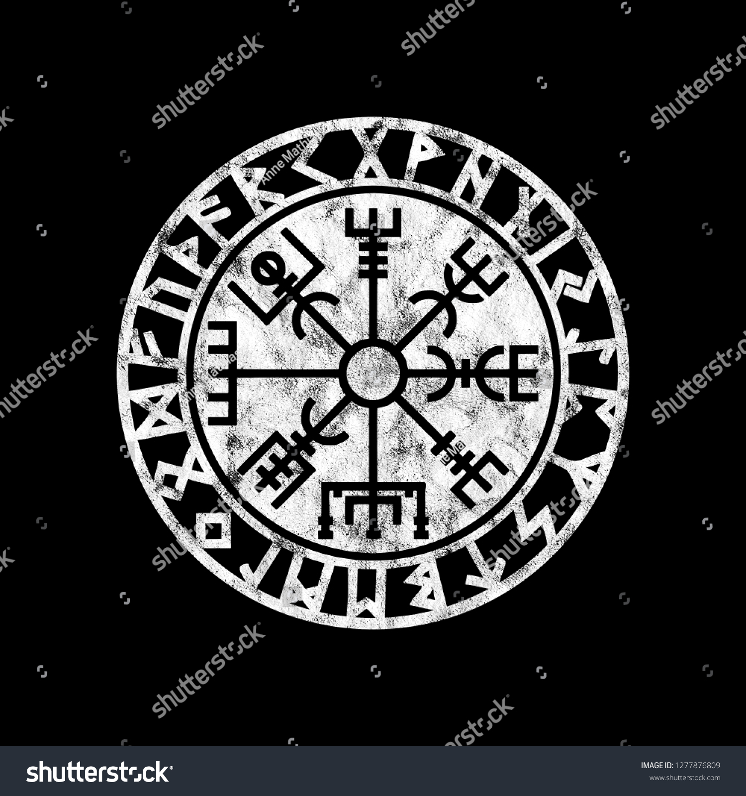 Vegvisir Viking Compass Runes Grunge Style Stock Illustration