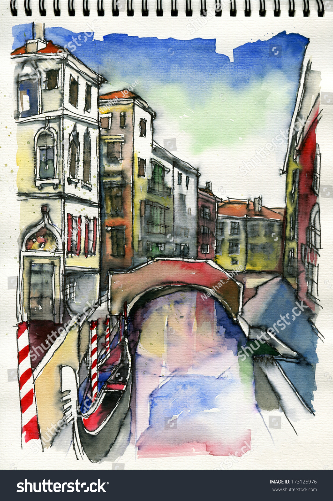 Venetian Canals, Venice, Italy Watercolor Drawing And Painting 