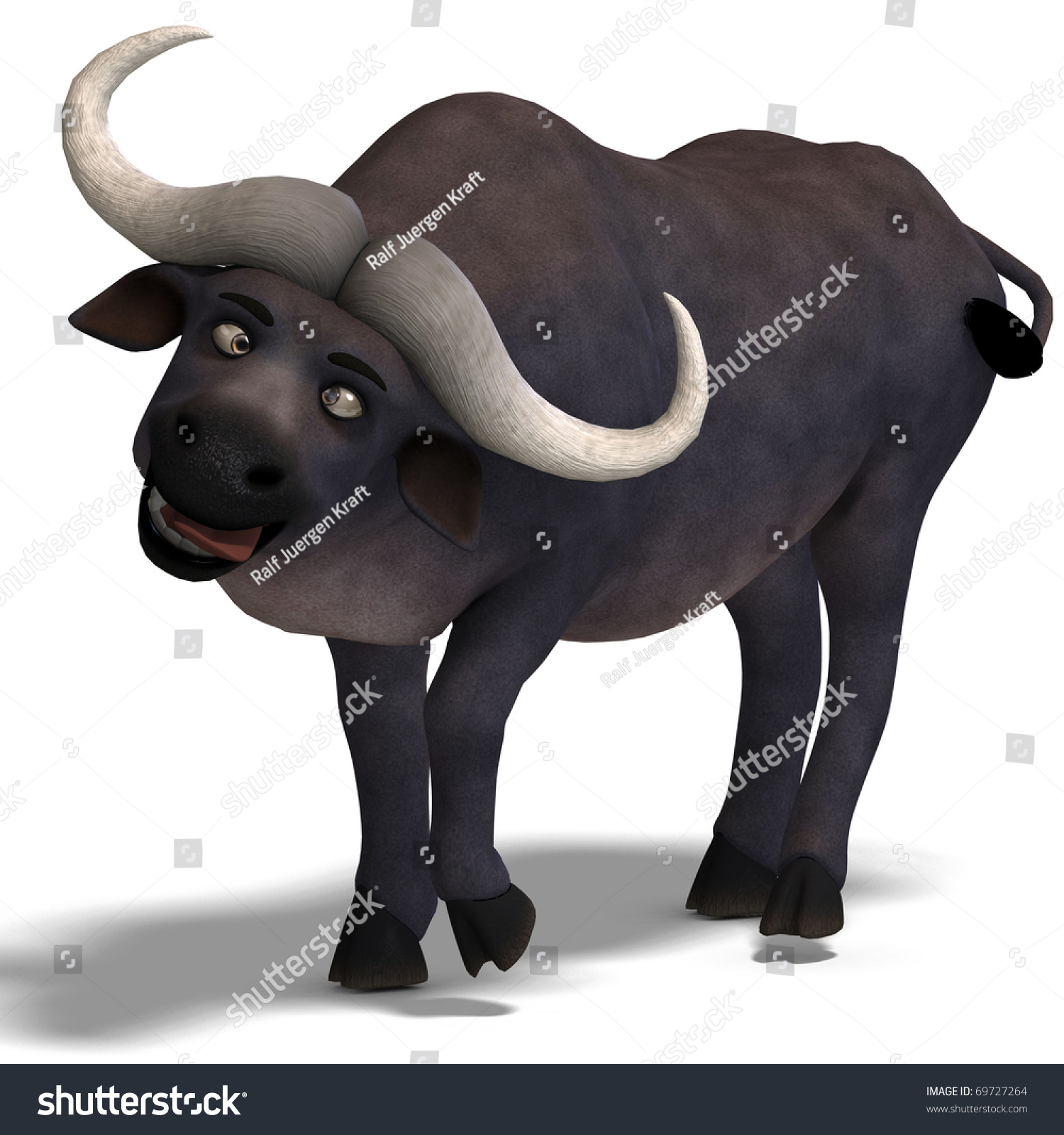 Very Cute And Funny Cartoon Buffalo. 3d Rendering With Clipping Path