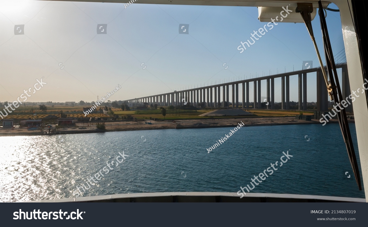 Vessel Transiting Through Suez Canal North Stock Photo