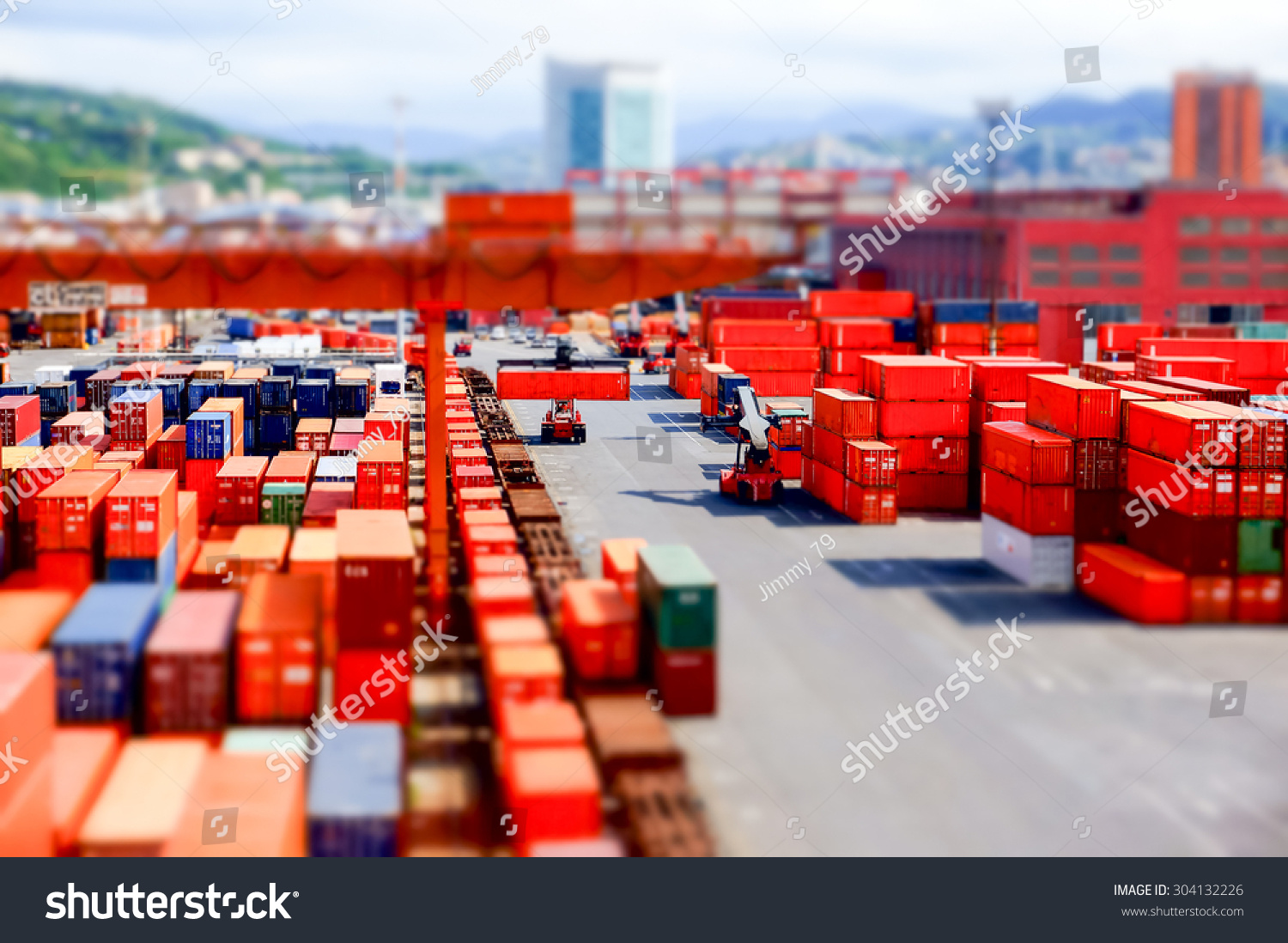 View of a container terminal at the port of Genoa effect model View of a container terminal at the port of Genoa effect model