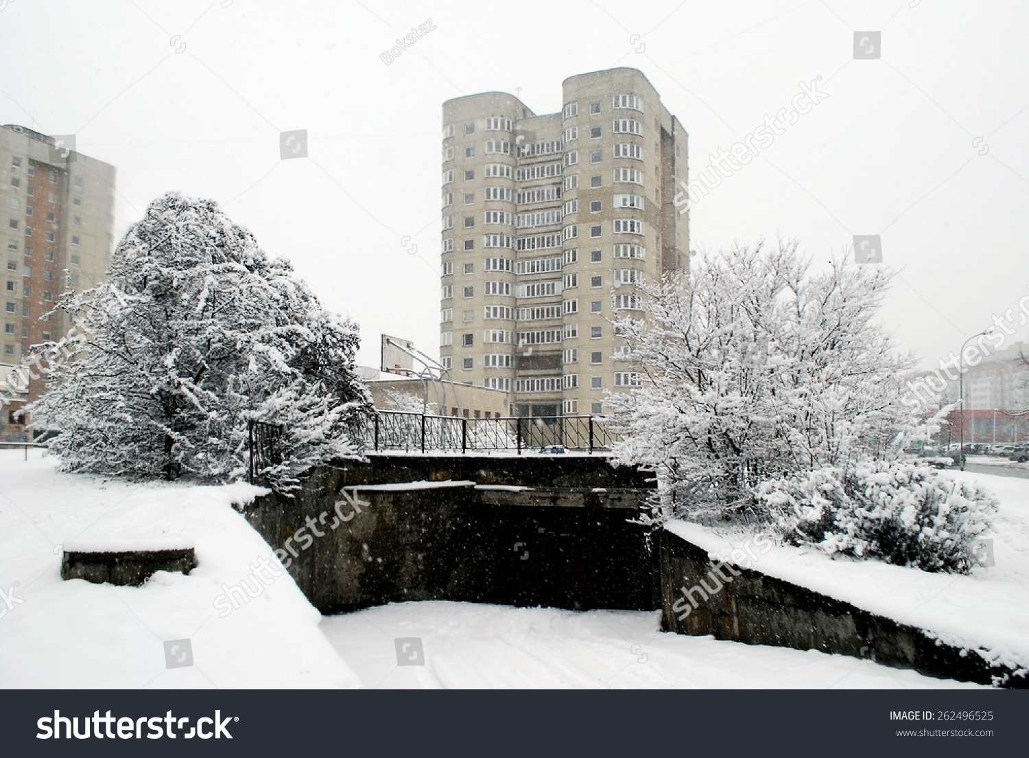 VILNIUS LITHUANIA MARCH 5 Winter snowfall in capital of Lithuania Vilnius city Fabijoniskes district on March 5 2015 Vilnius Lithuania VILNIUS LITHUANIA MARCH 5 Winter snowfall in capital of Lithuania Vilnius city Fabijoniskes district on March 5 2015 Vilnius Lithuania