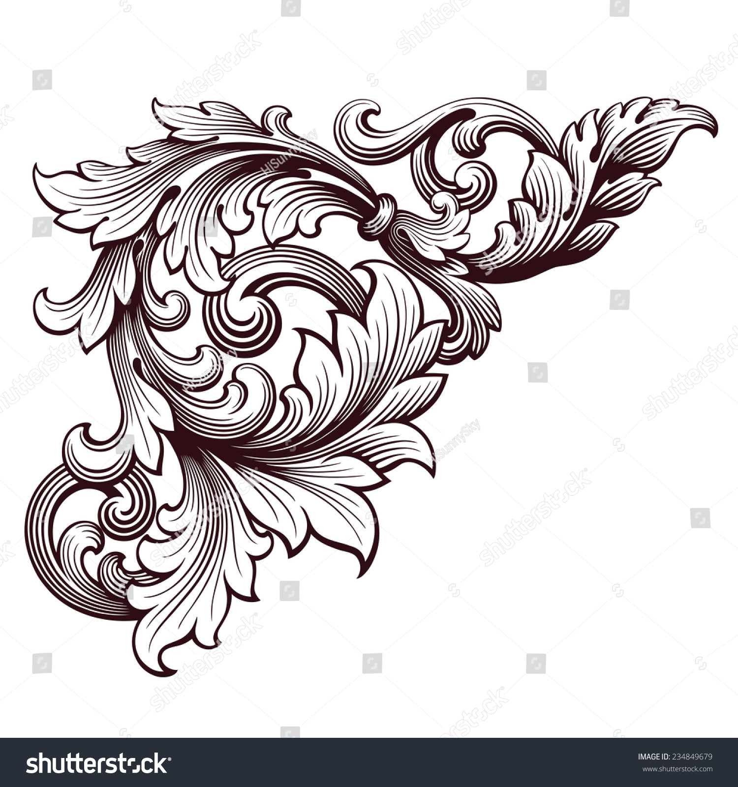 Vintage Baroque Scroll Design Frame Corner Stock Illustration 234849679 