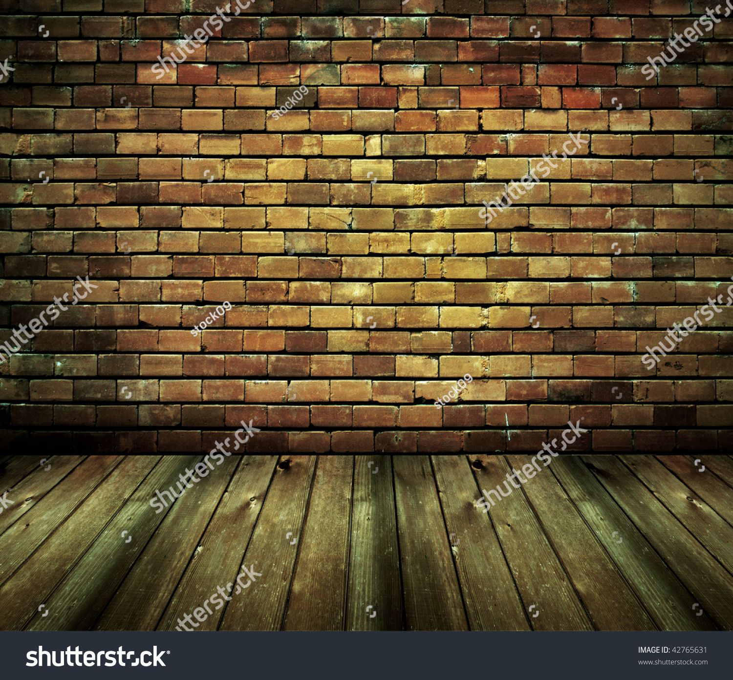 Vintage Brick Wall And Wood Floor Texture Interior Stock Photo ...